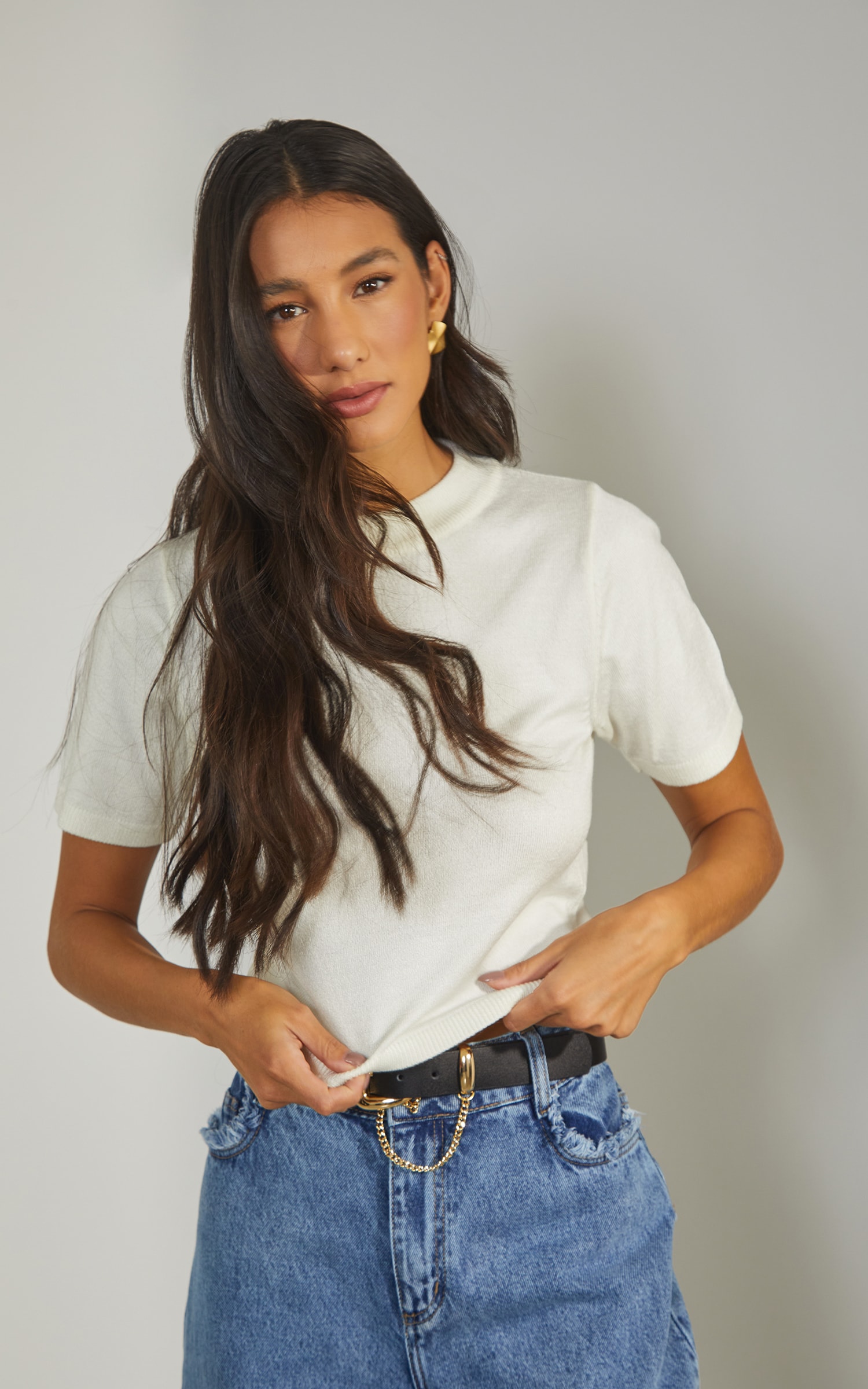 Blusa Tricot Gola Off White