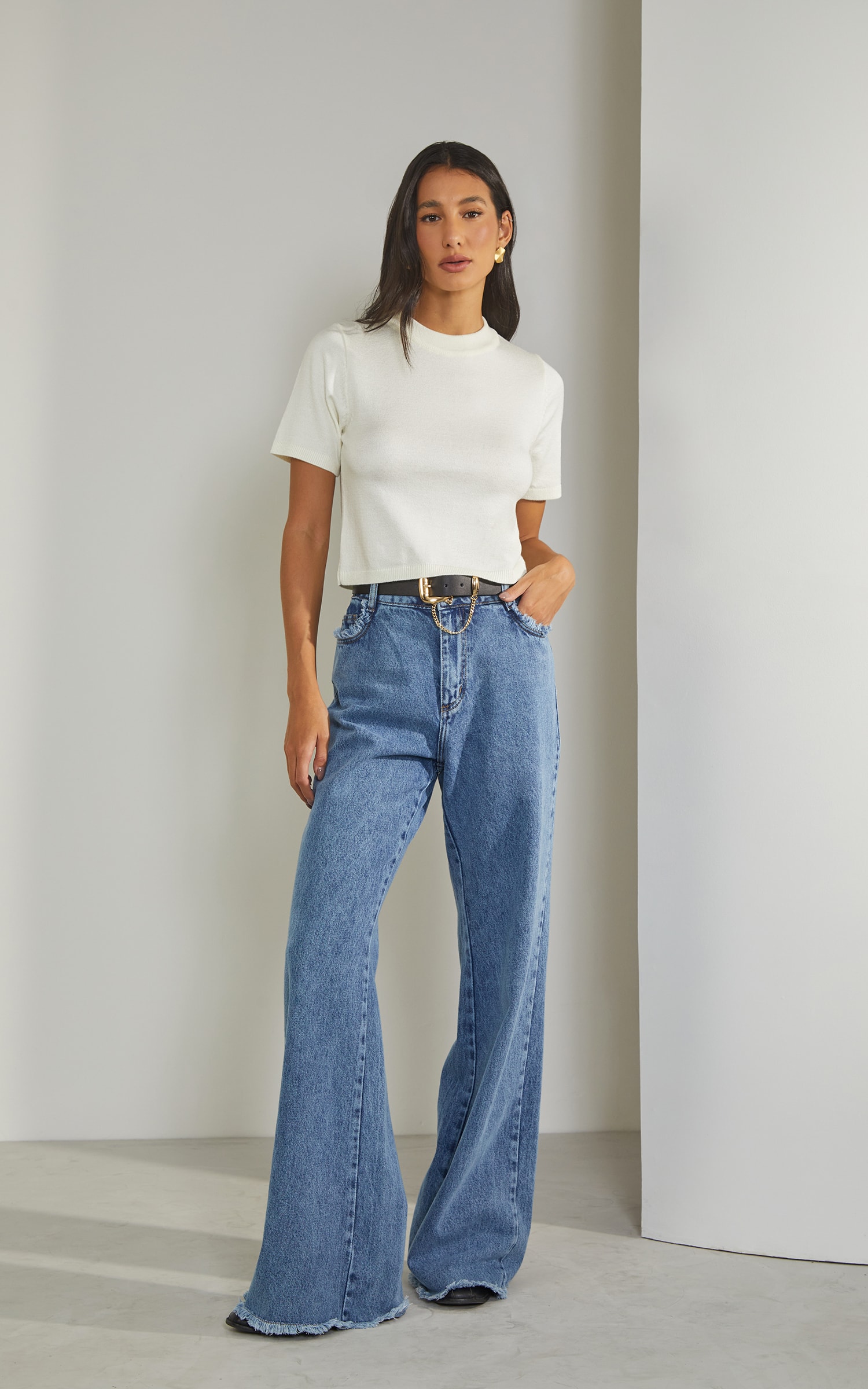 Blusa Tricot Gola Off White