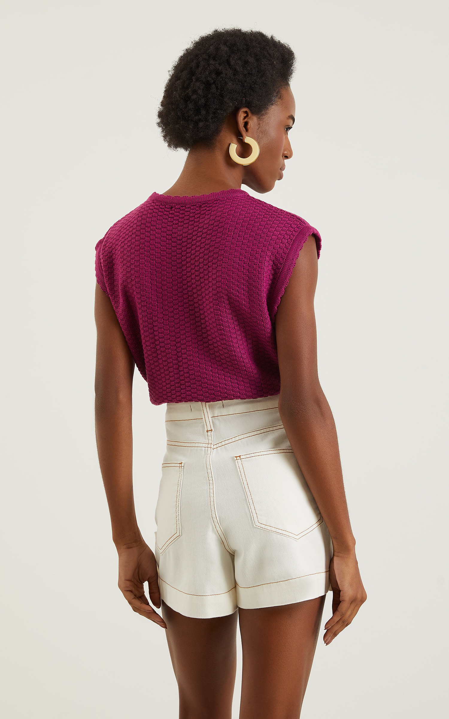 Blusa Tricot Gola Ondas Fúcsia