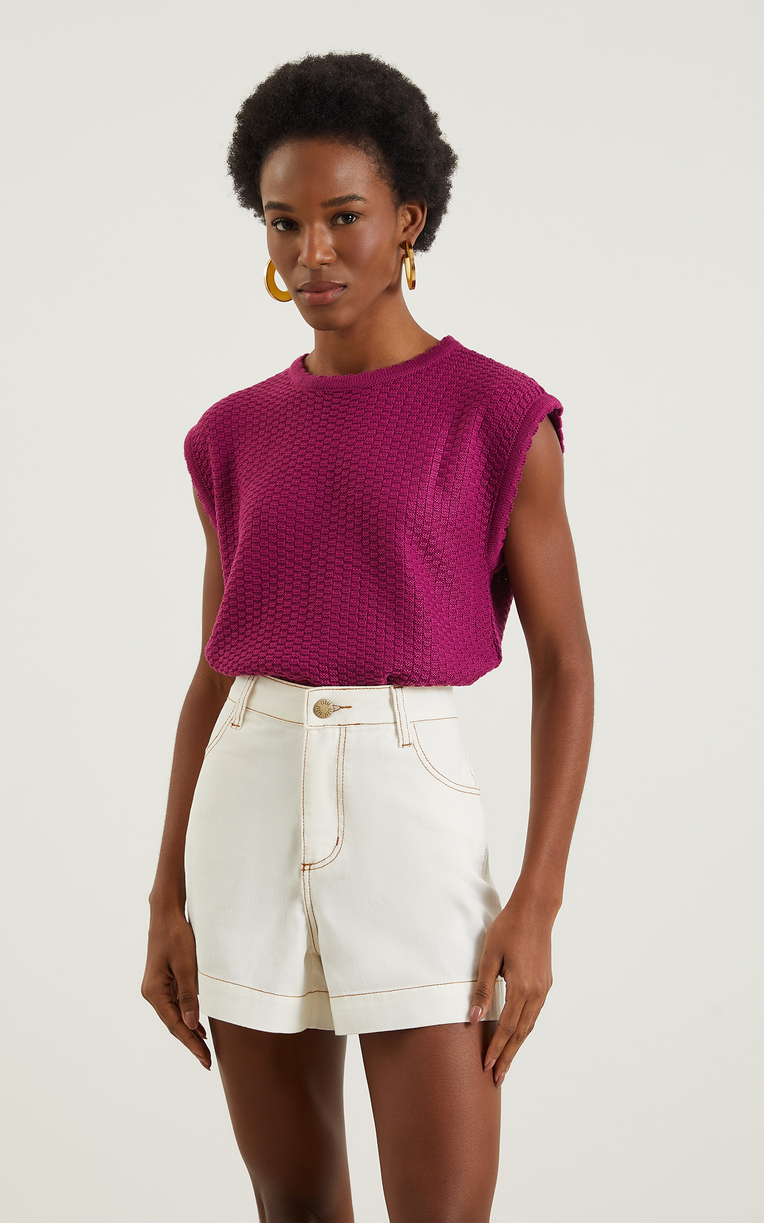 Blusa Tricot Gola Ondas Fúcsia