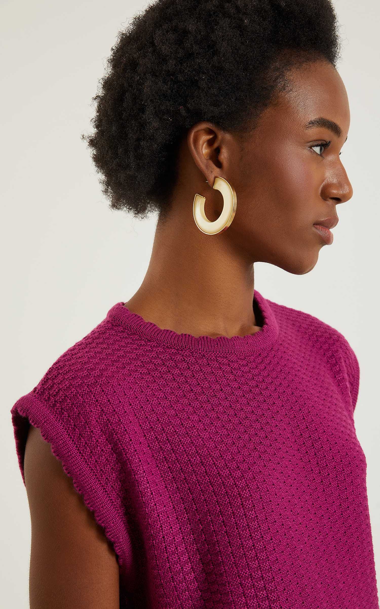 Blusa Tricot Gola Ondas Fúcsia