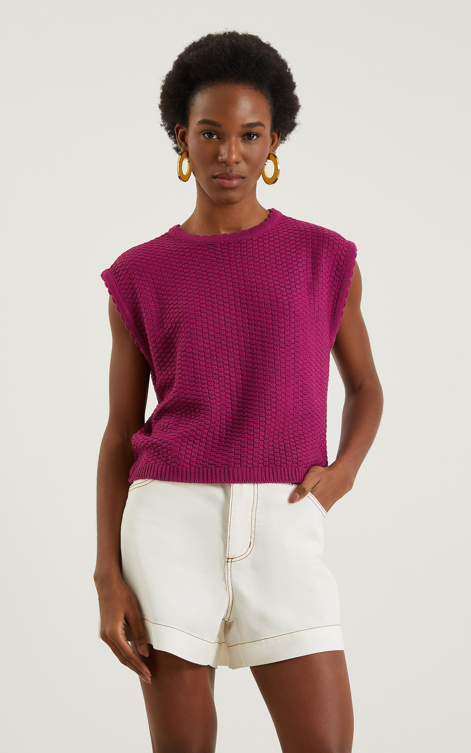 Blusa Tricot Gola Ondas Fúcsia