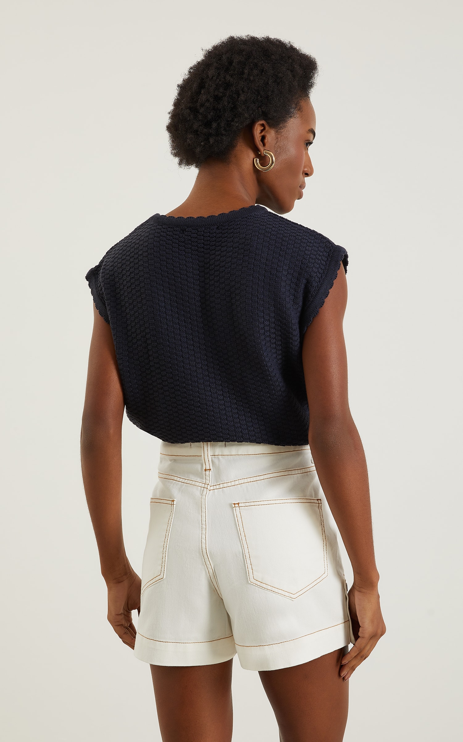 Blusa Tricot Gola Ondas Marinho