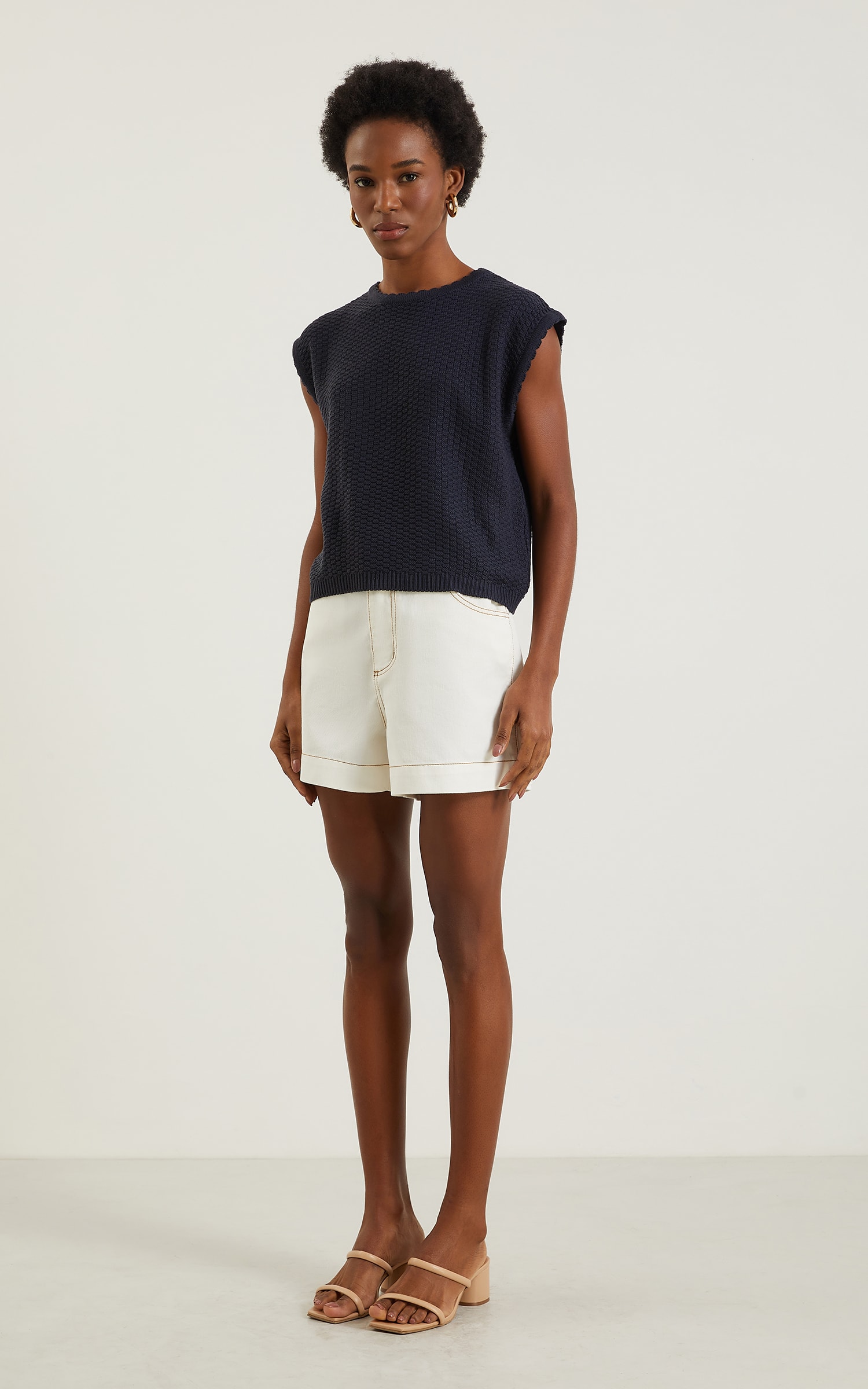 Blusa Tricot Gola Ondas Marinho