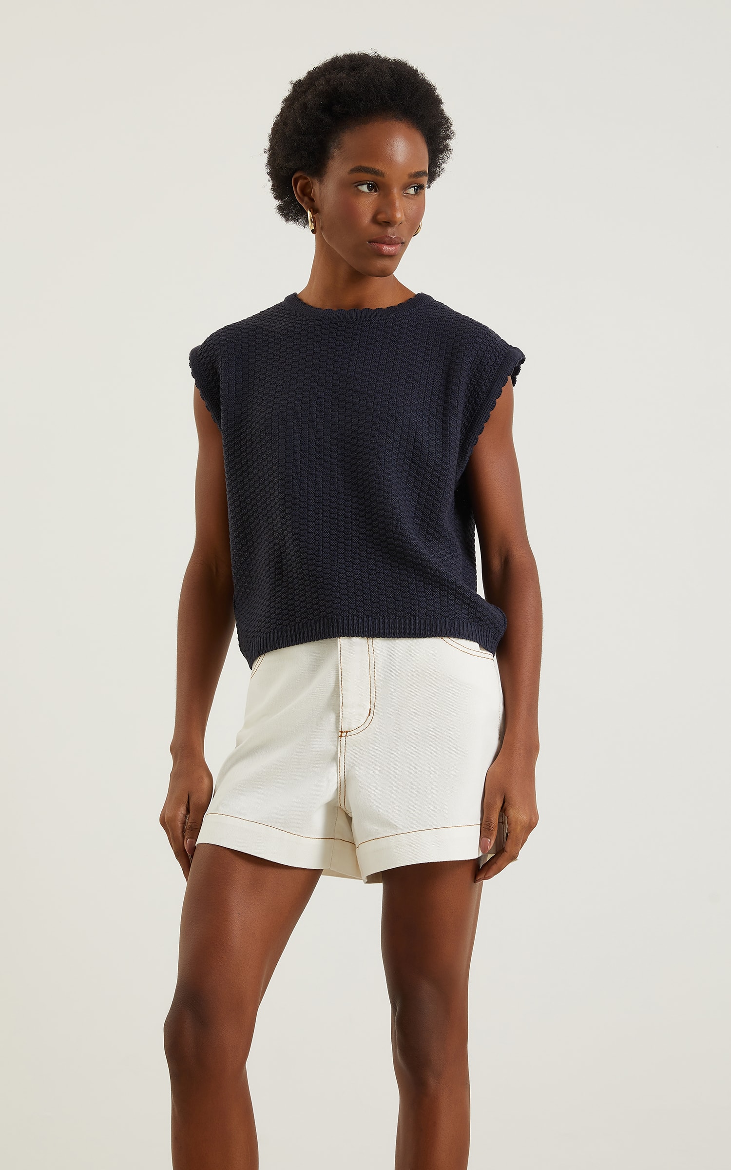 Blusa Tricot Gola Ondas Marinho