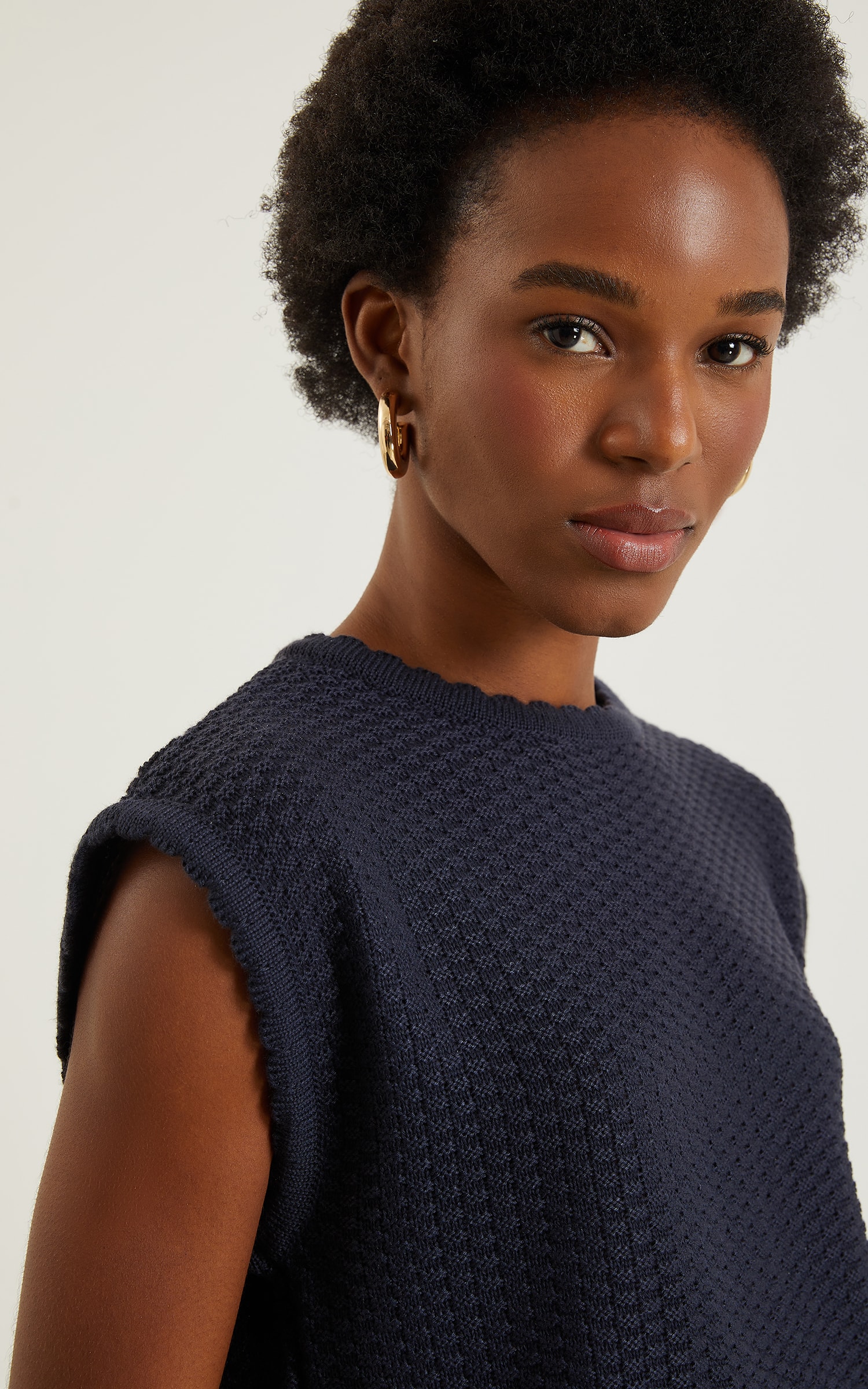 Blusa Tricot Gola Ondas Marinho