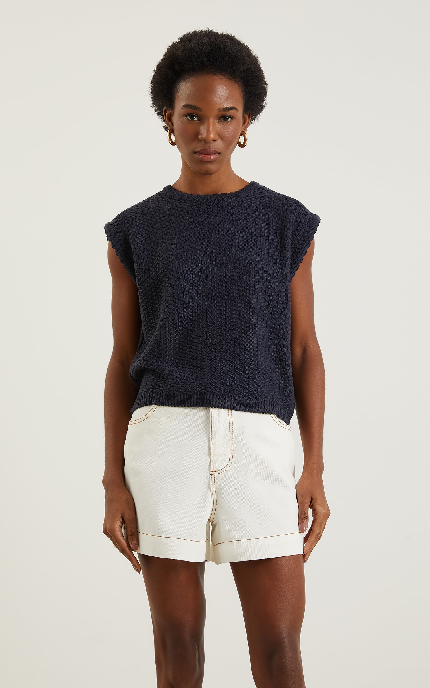 Blusa Tricot Gola Ondas Marinho