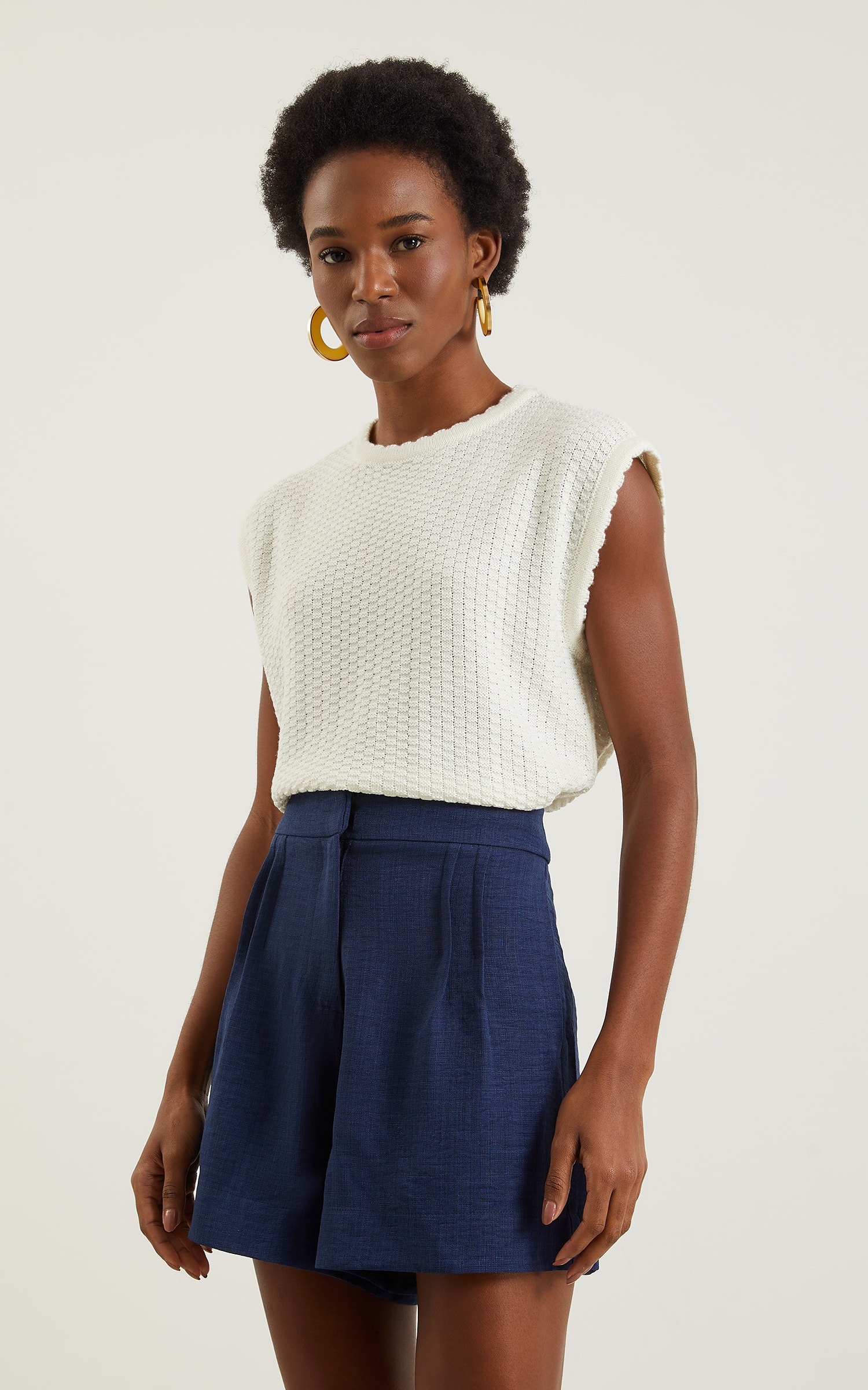 Blusa Tricot Gola Ondas Off White