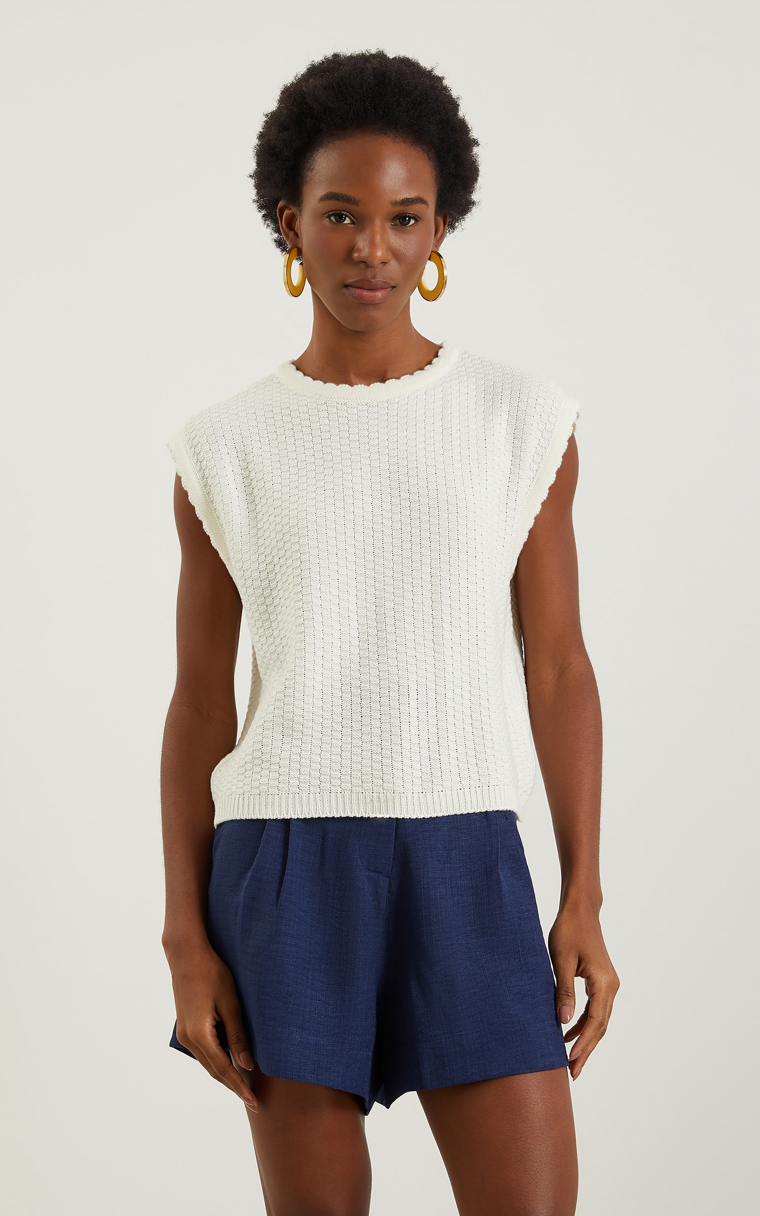 Blusa Tricot Gola Ondas Off White