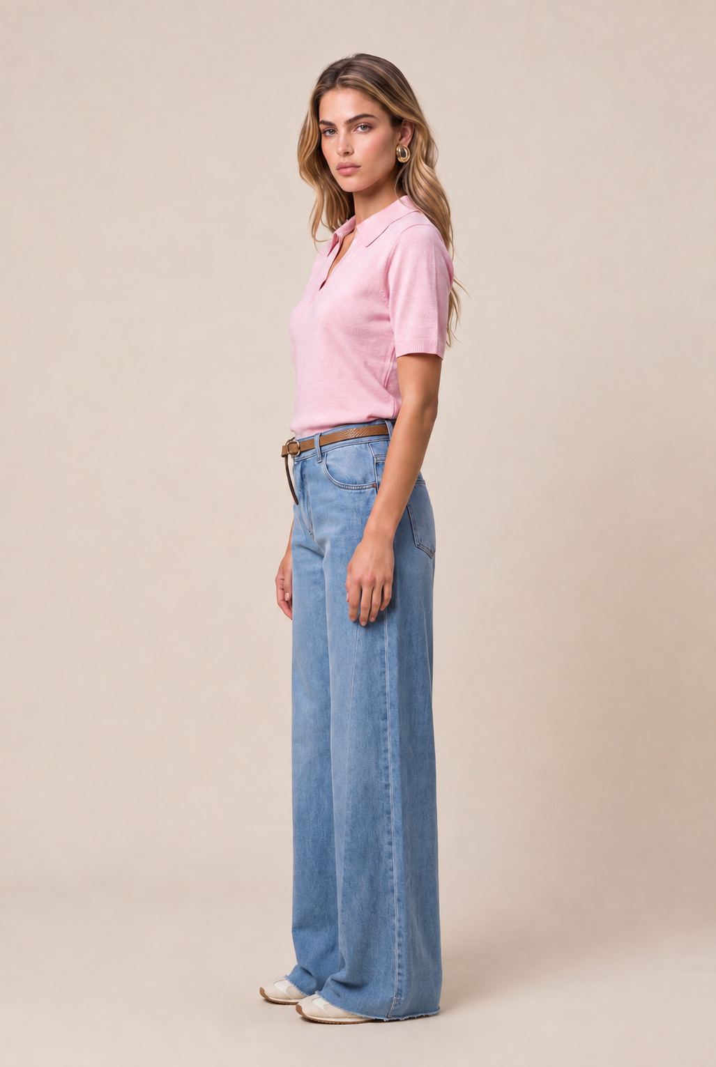 Blusa Tricot Gola Polo Baby Pink