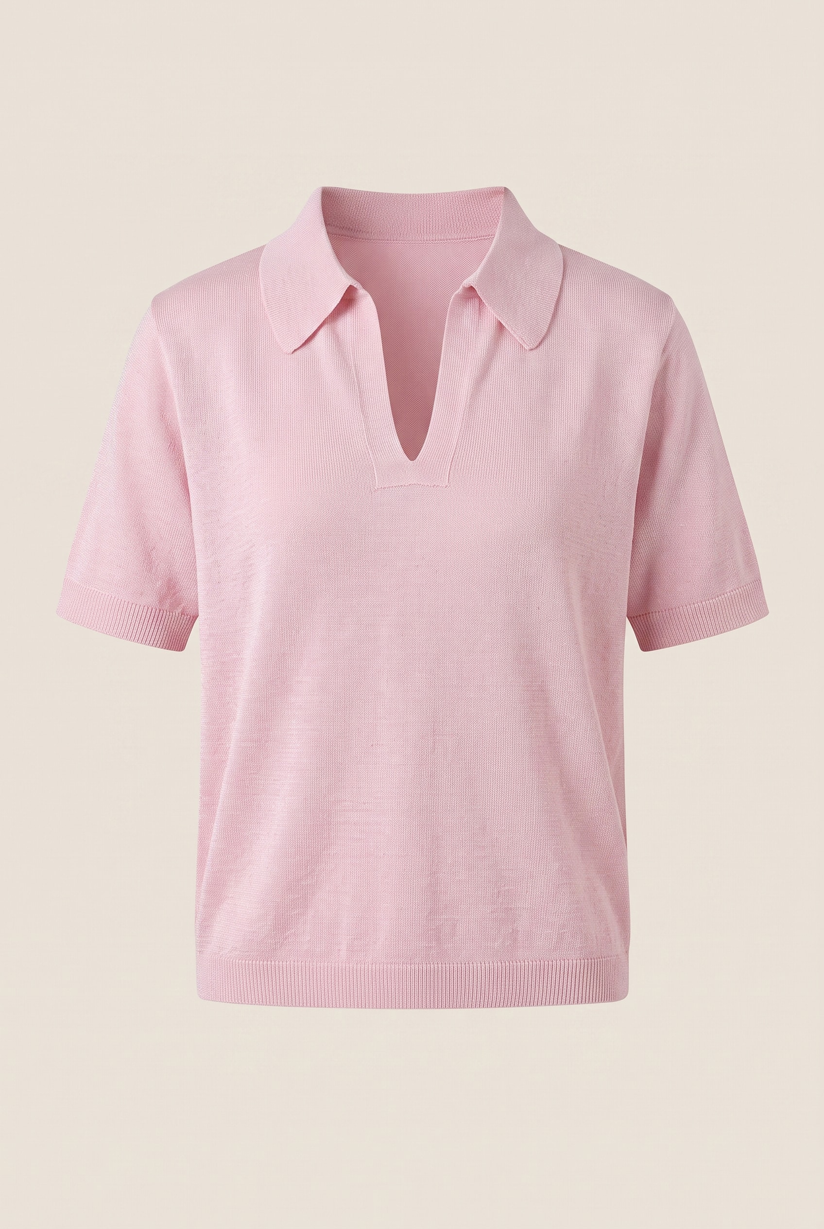 Blusa Tricot Gola Polo Baby Pink