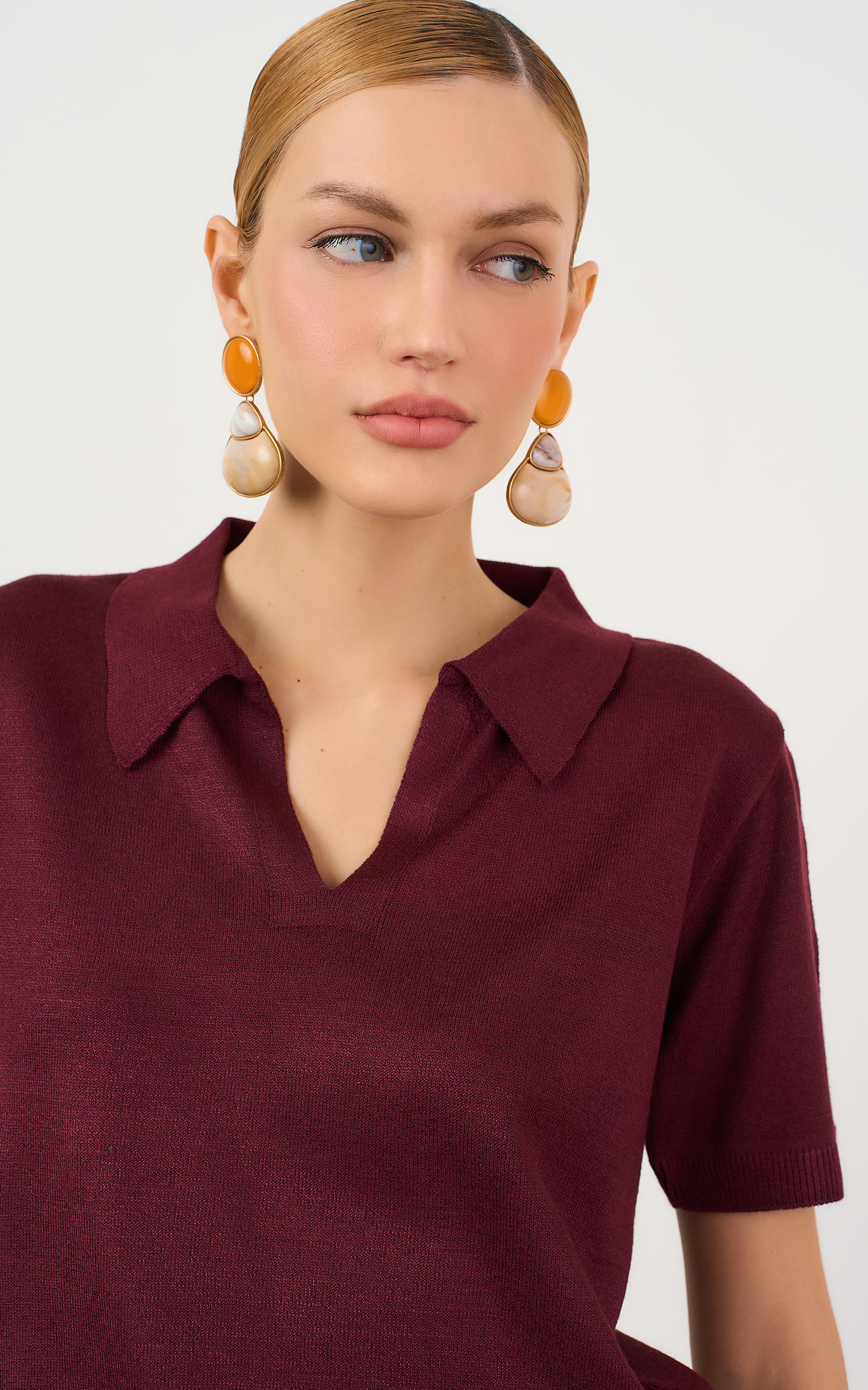 Blusa Tricot Gola Polo Burgundy