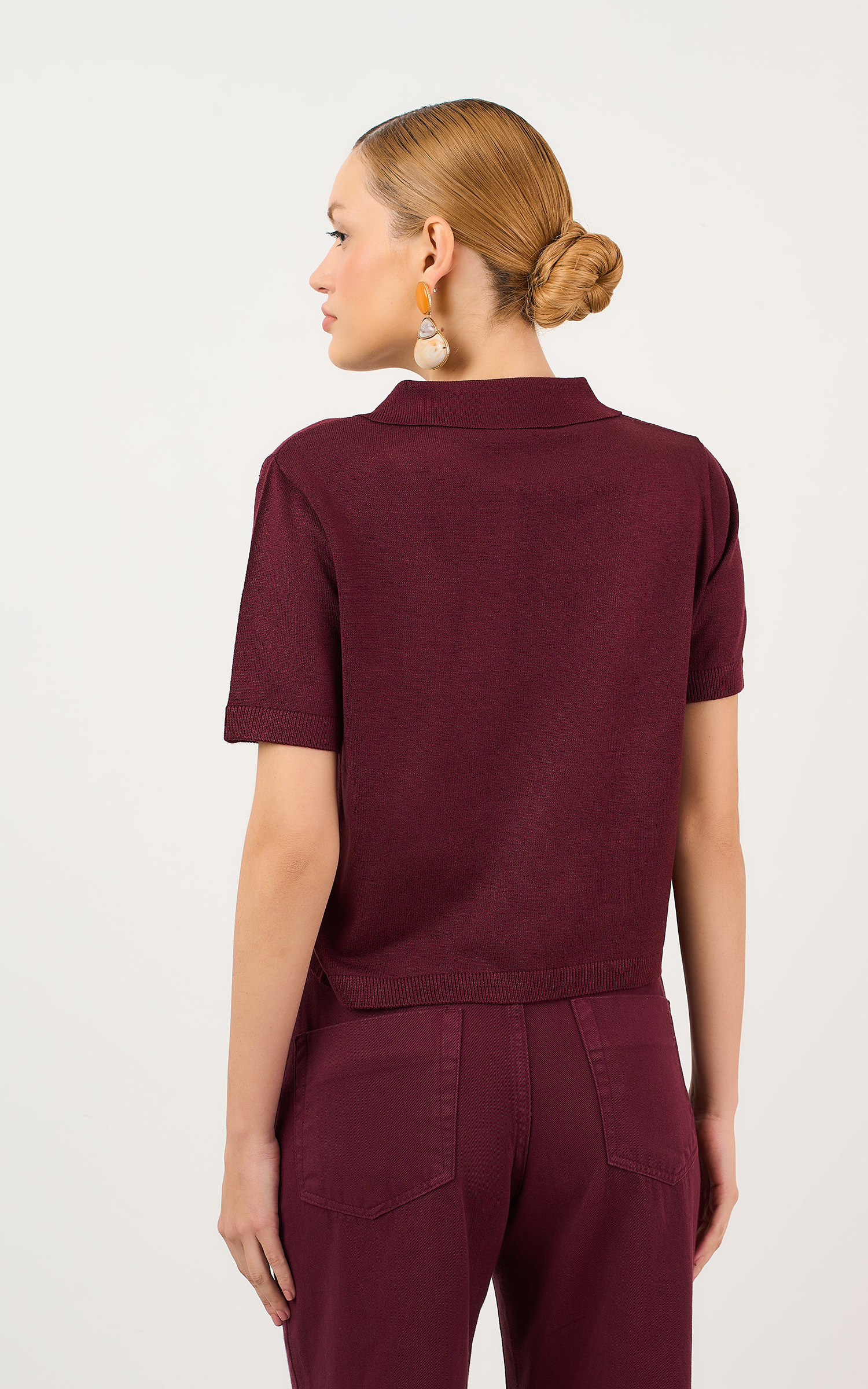 Blusa Tricot Gola Polo Burgundy