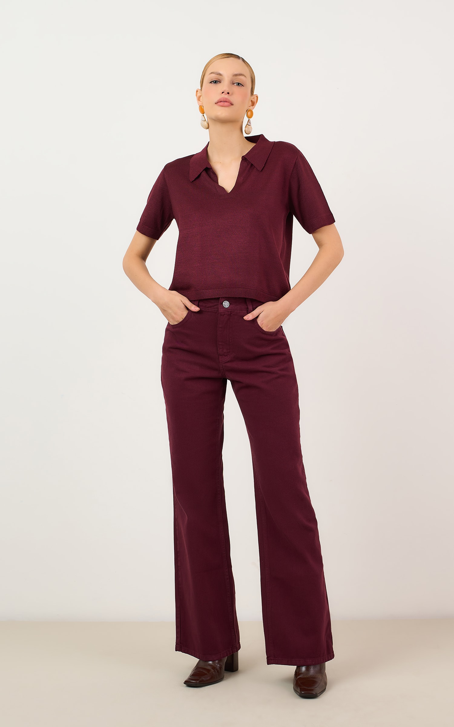 Blusa Tricot Gola Polo Burgundy