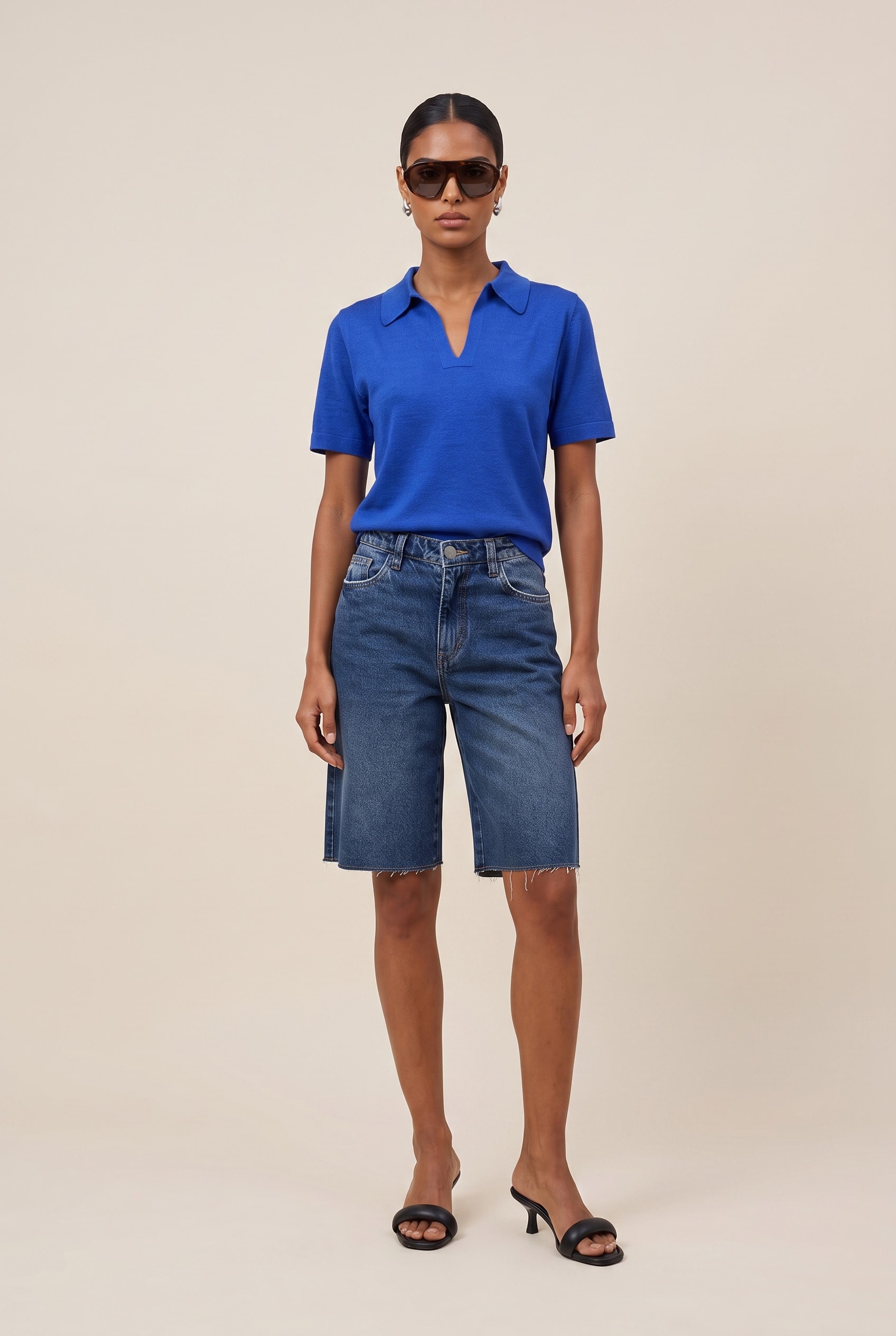Blusa Tricot Gola Polo Luminous Blue