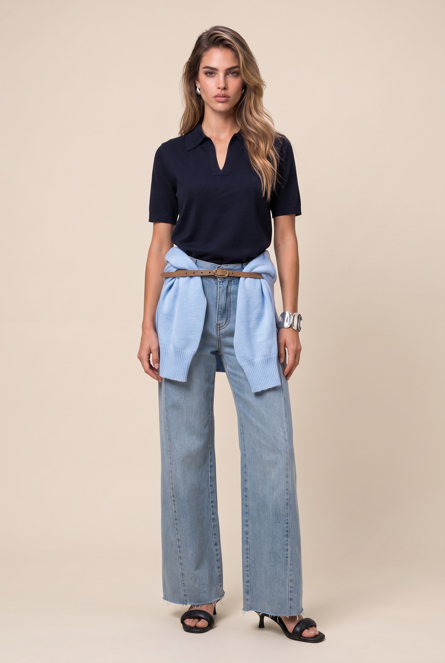 Blusa Tricot Gola Polo Marinho