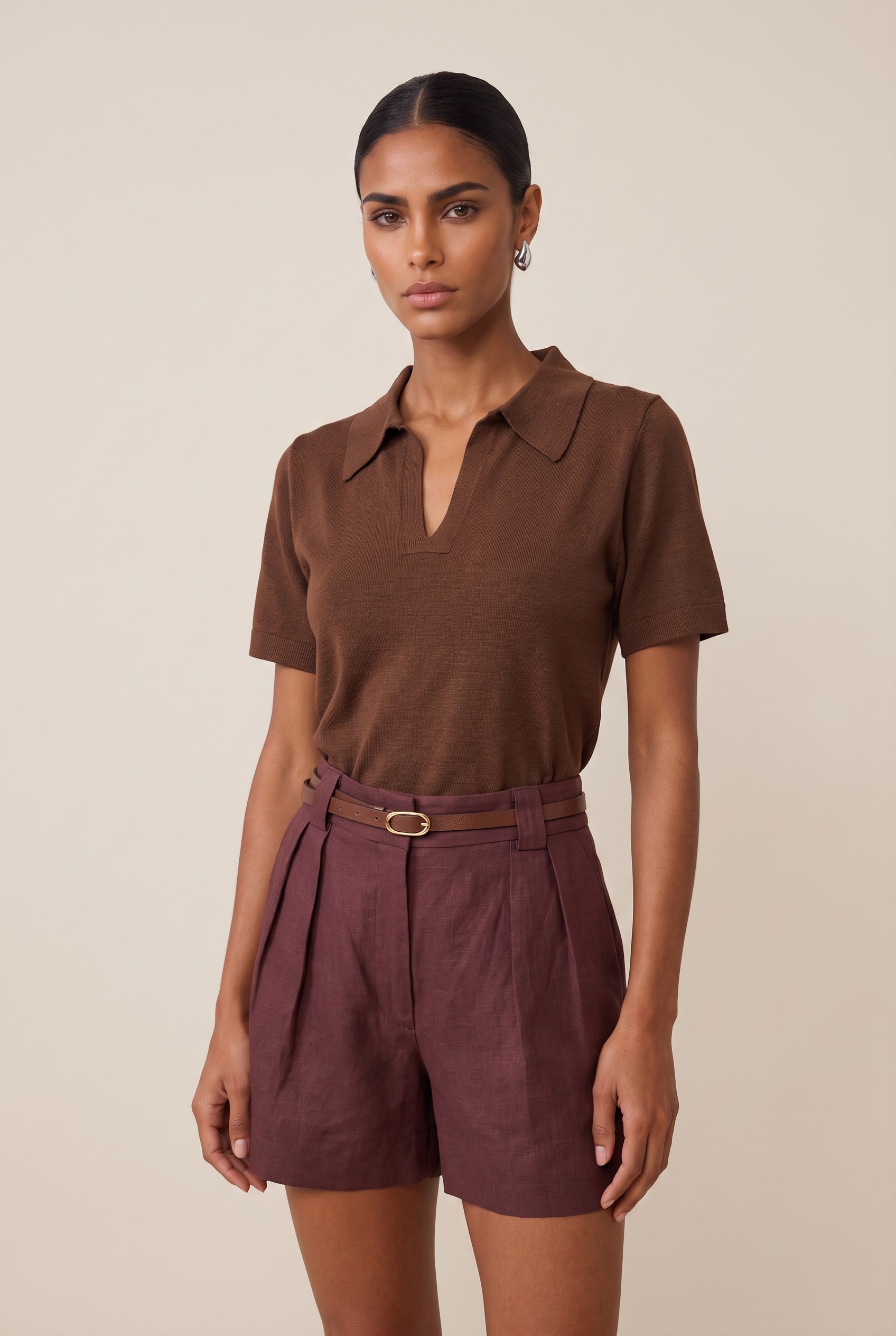 Blusa Tricot Gola Polo Marrom