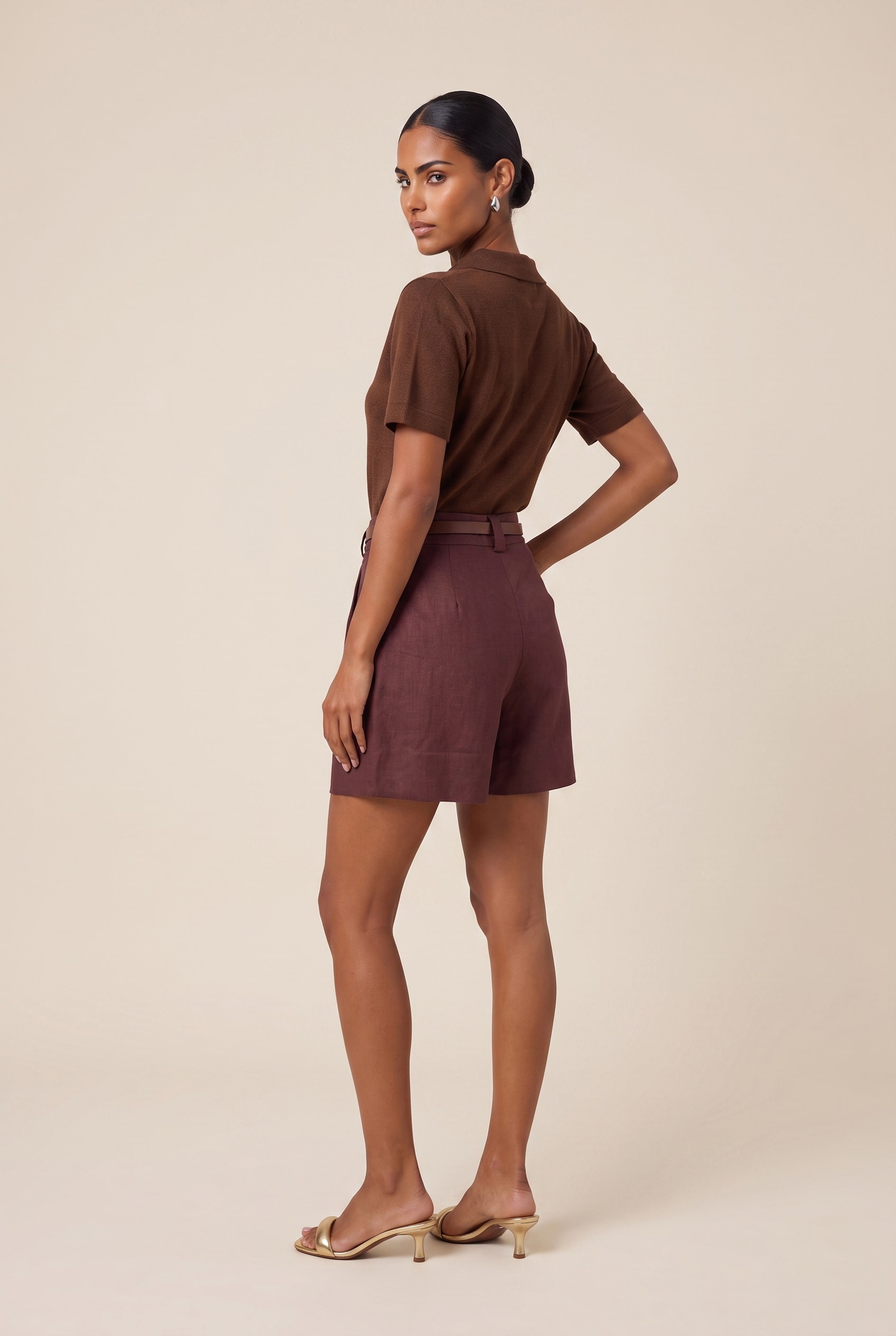 Blusa Tricot Gola Polo Marrom