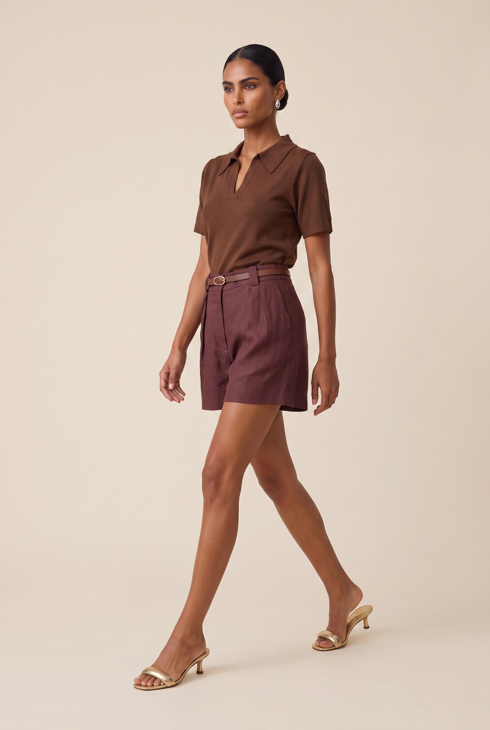 Blusa Tricot Gola Polo Marrom