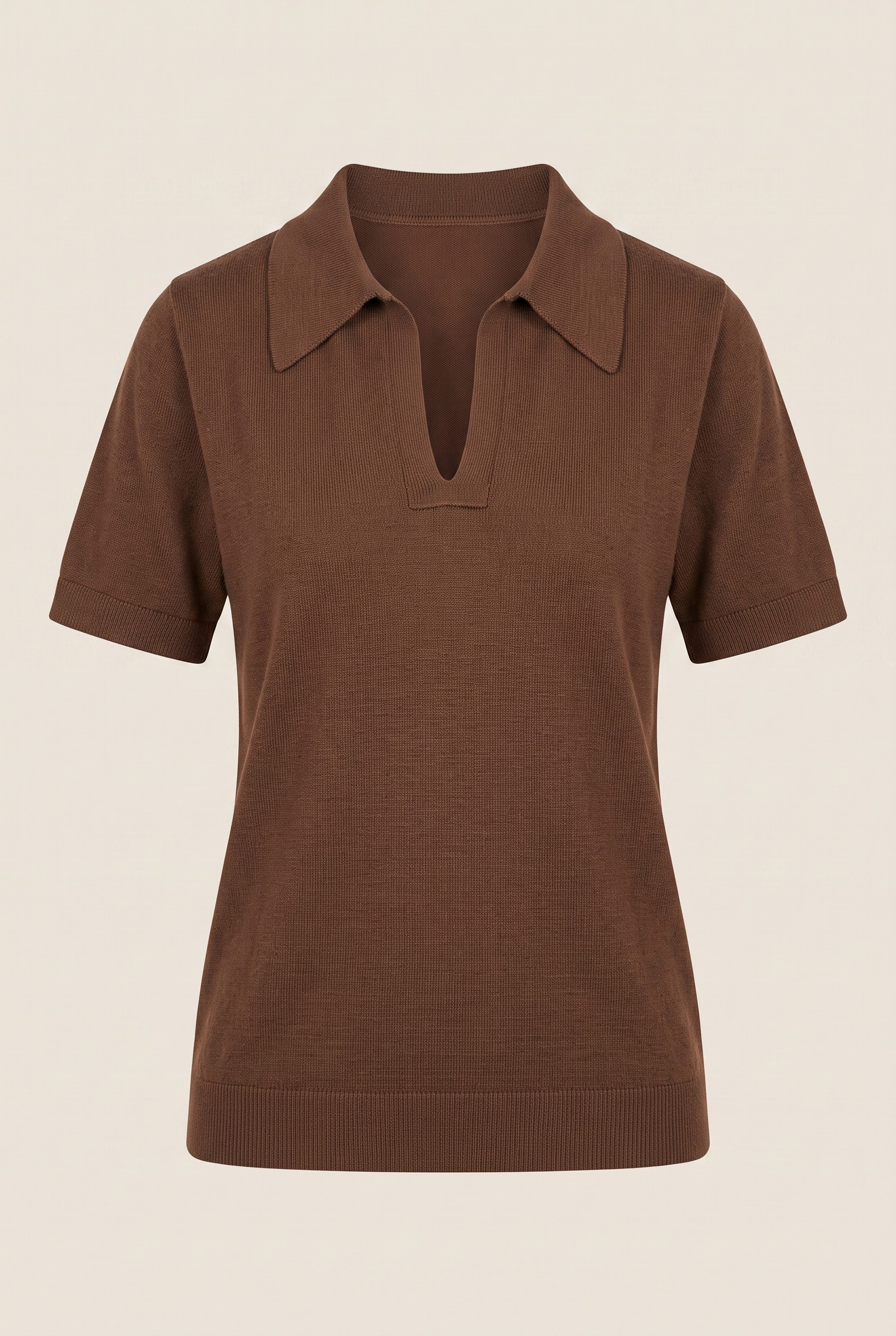 Blusa Tricot Gola Polo Marrom