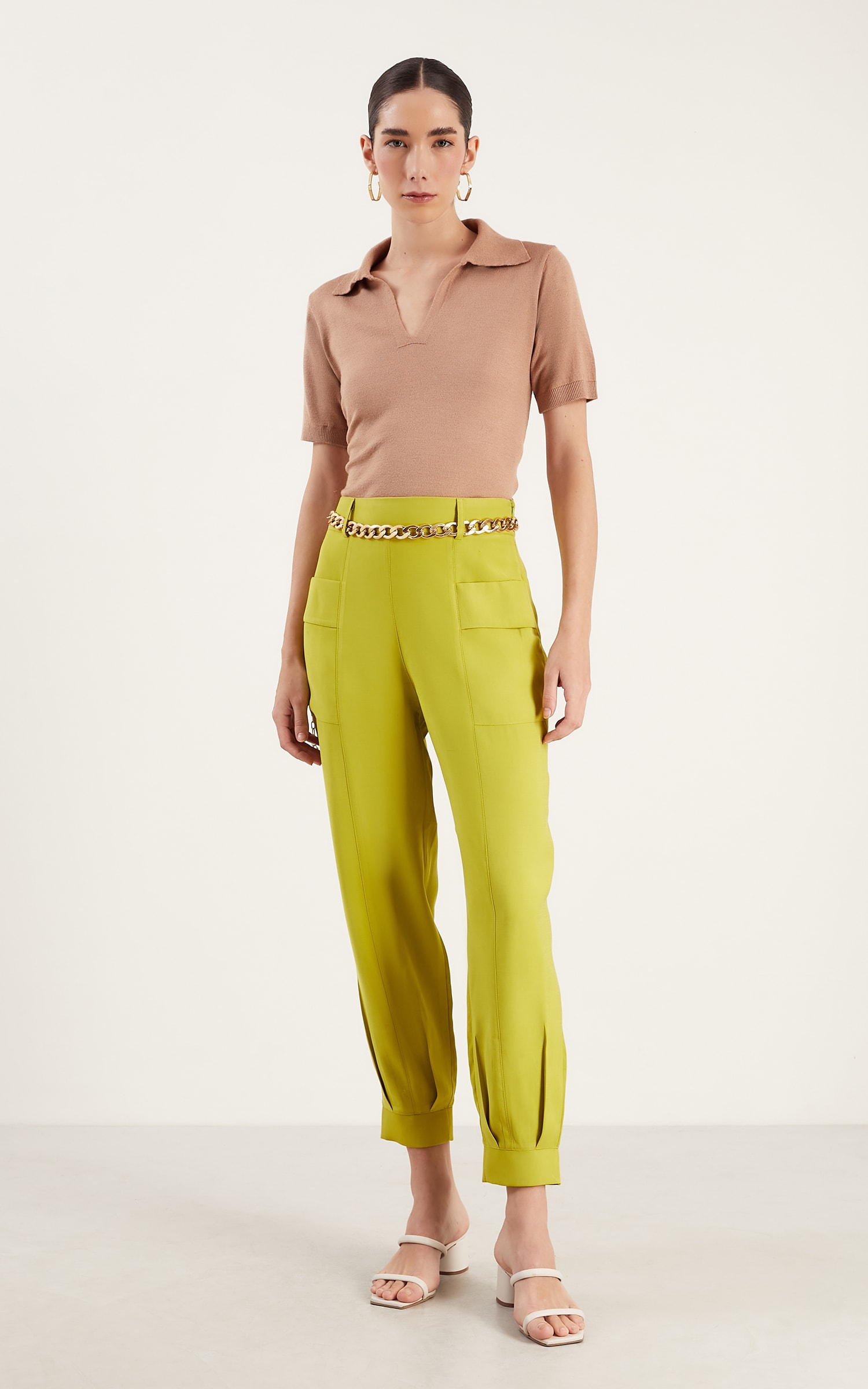 Blusa Tricot Gola Polo Nude