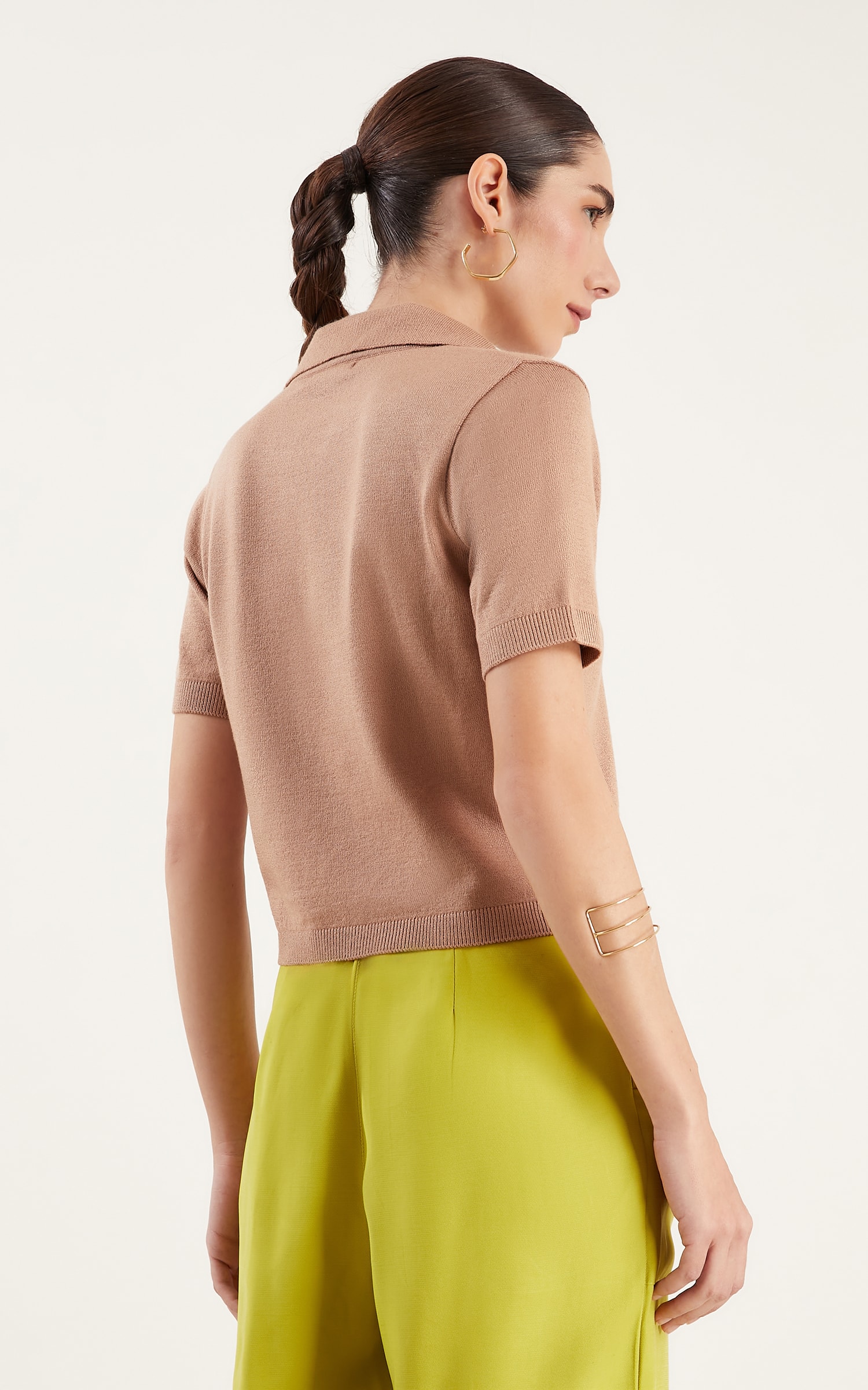 Blusa Tricot Gola Polo Nude