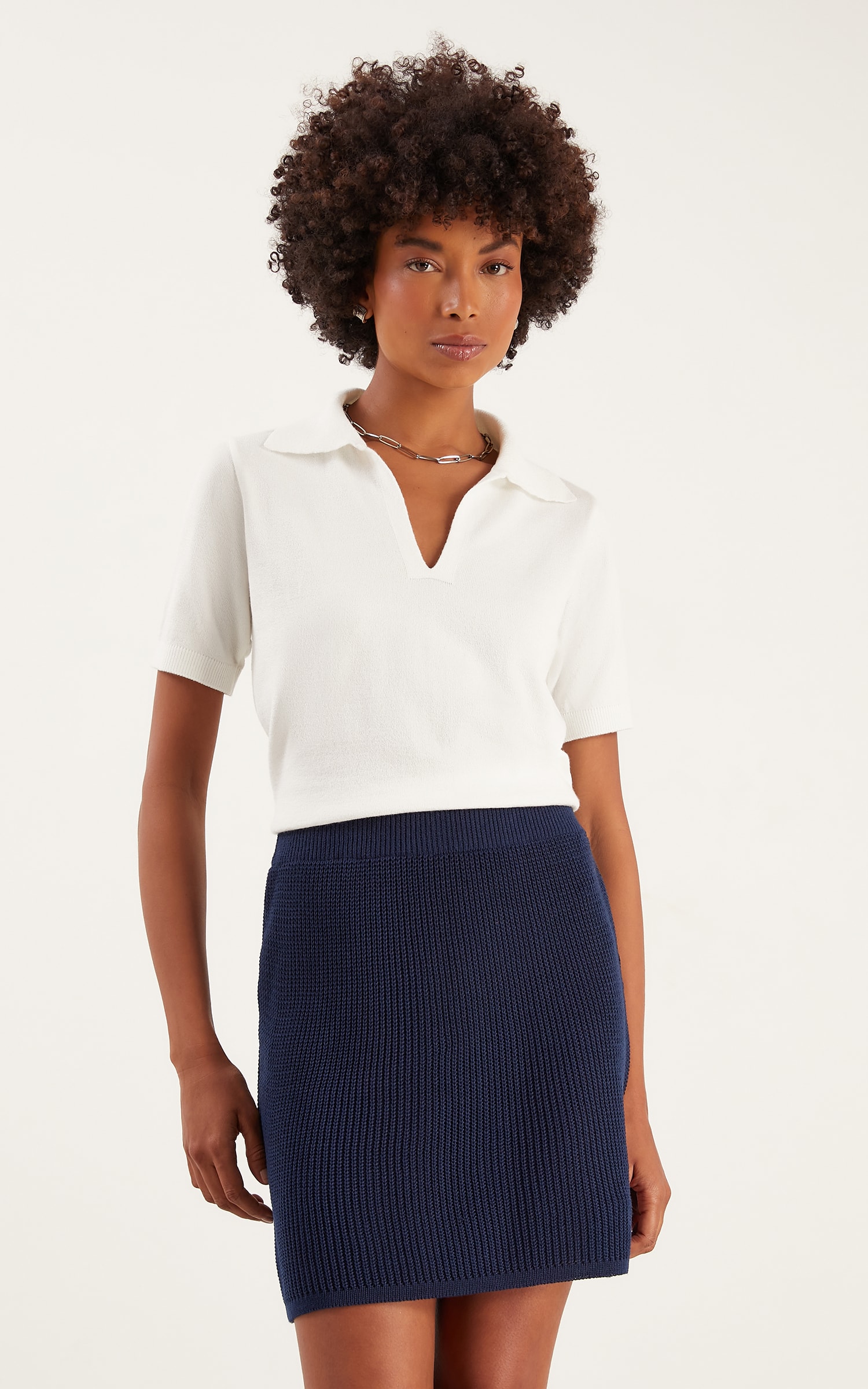Blusa Tricot Gola Polo Off White