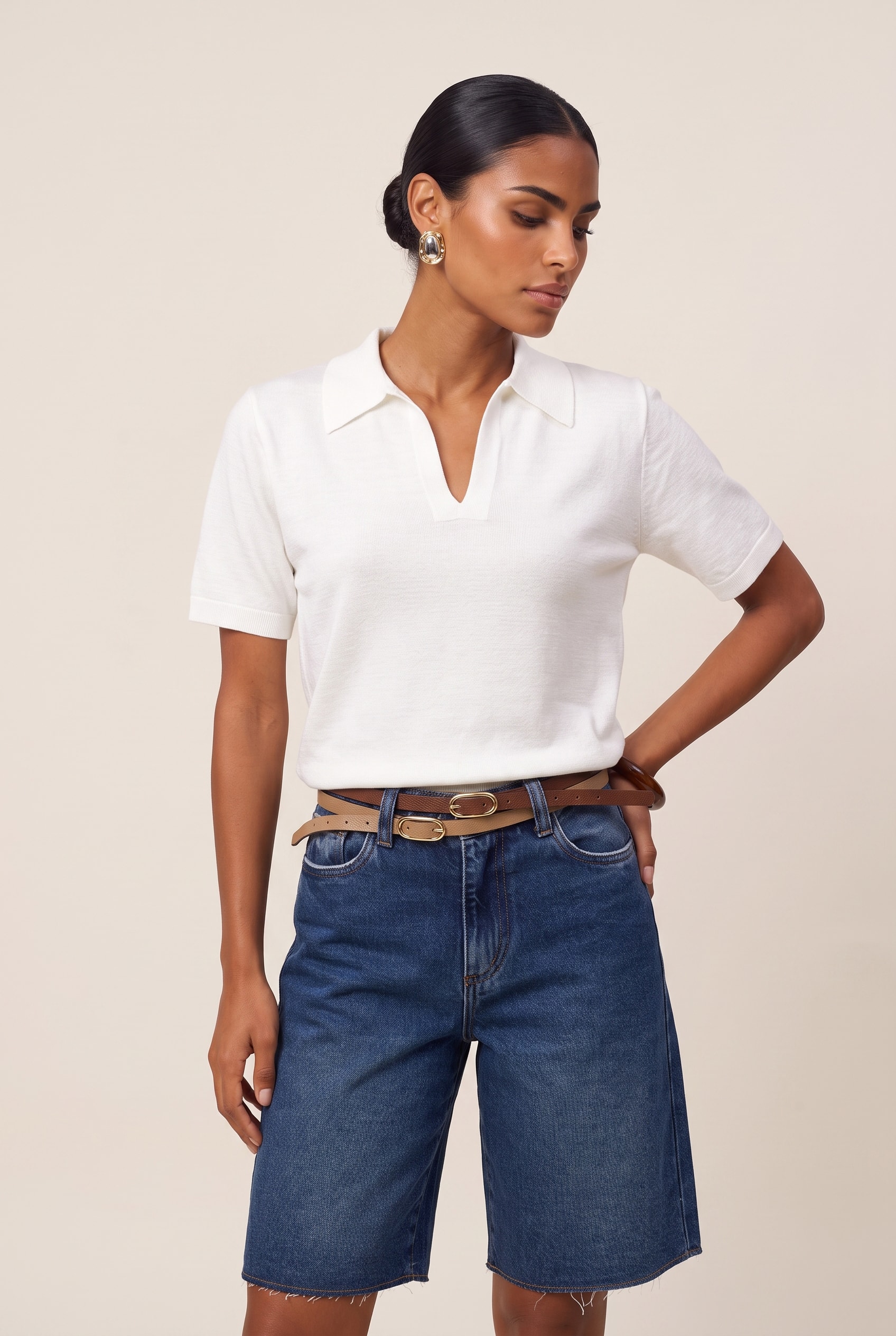 Blusa Tricot Gola Polo Off White