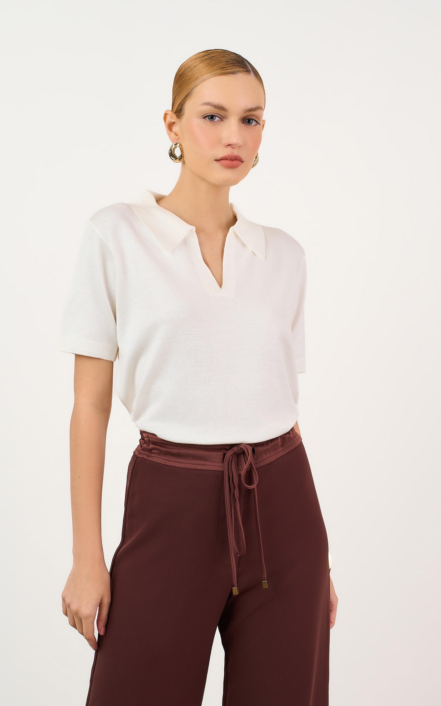 Blusa Tricot Gola Polo Off White