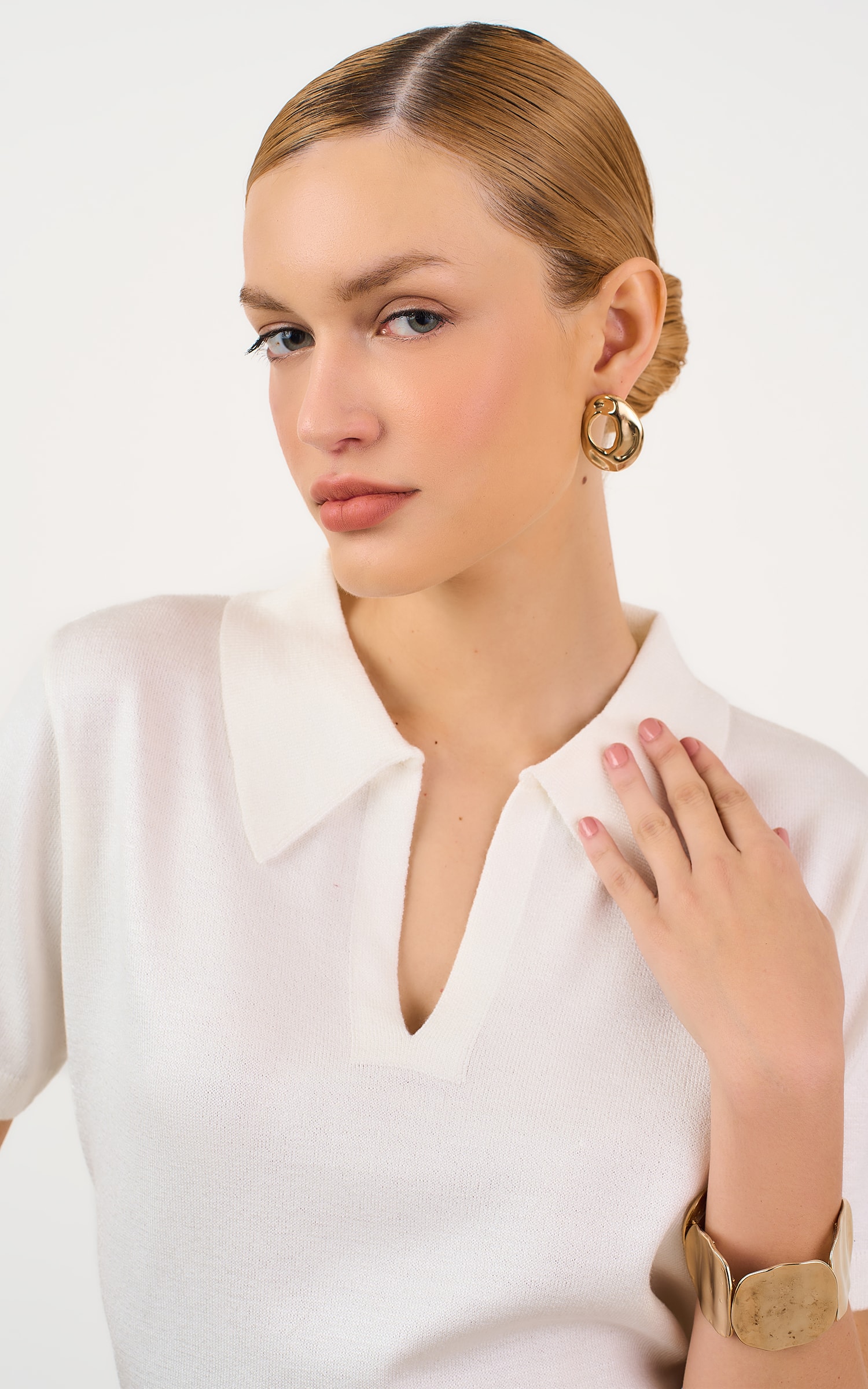 Blusa Tricot Gola Polo Off White