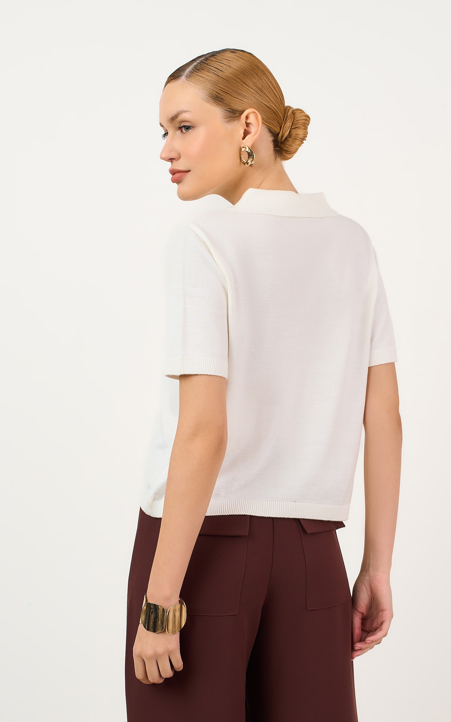 Blusa Tricot Gola Polo Off White