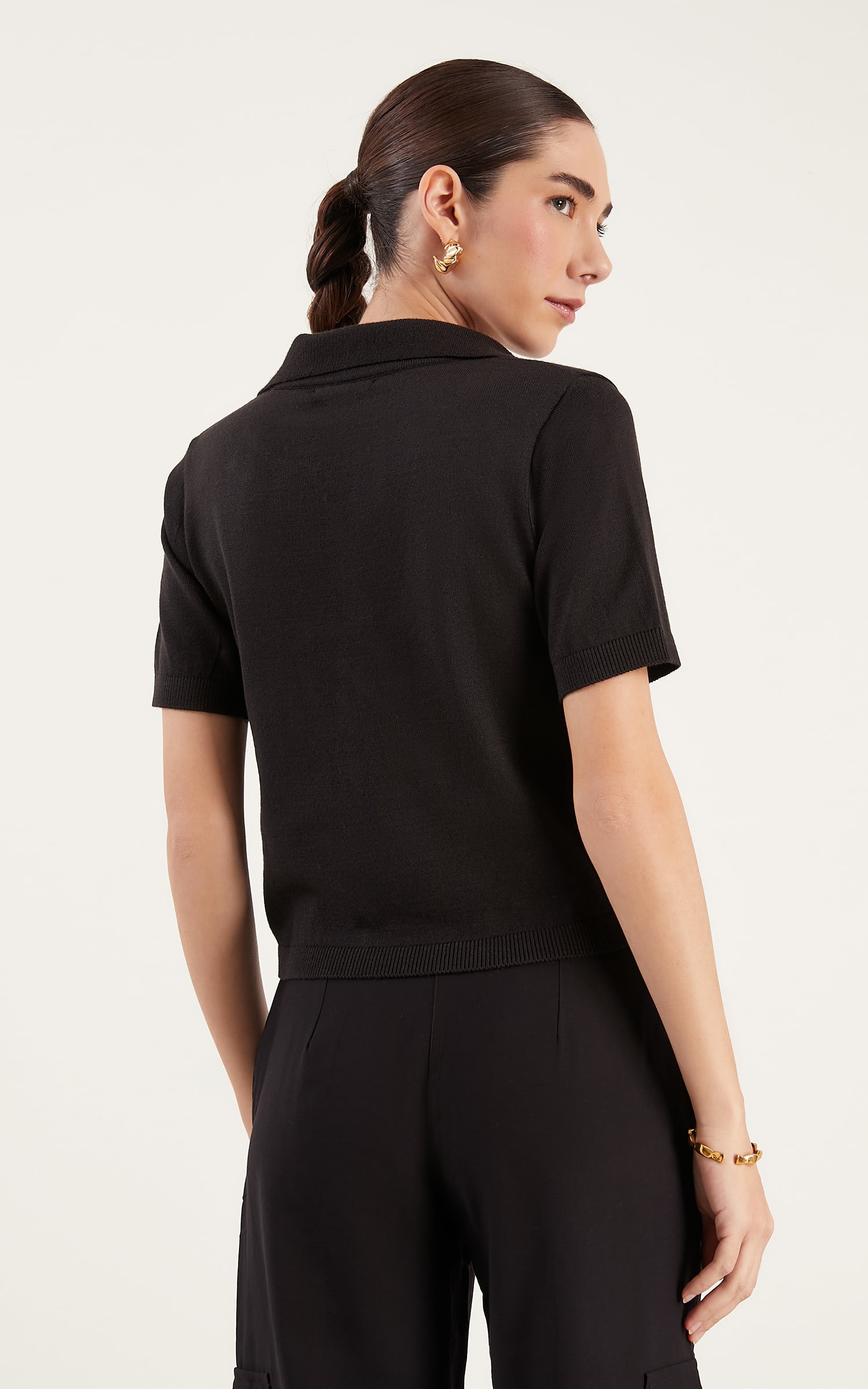 Blusa Tricot Gola Polo Preto