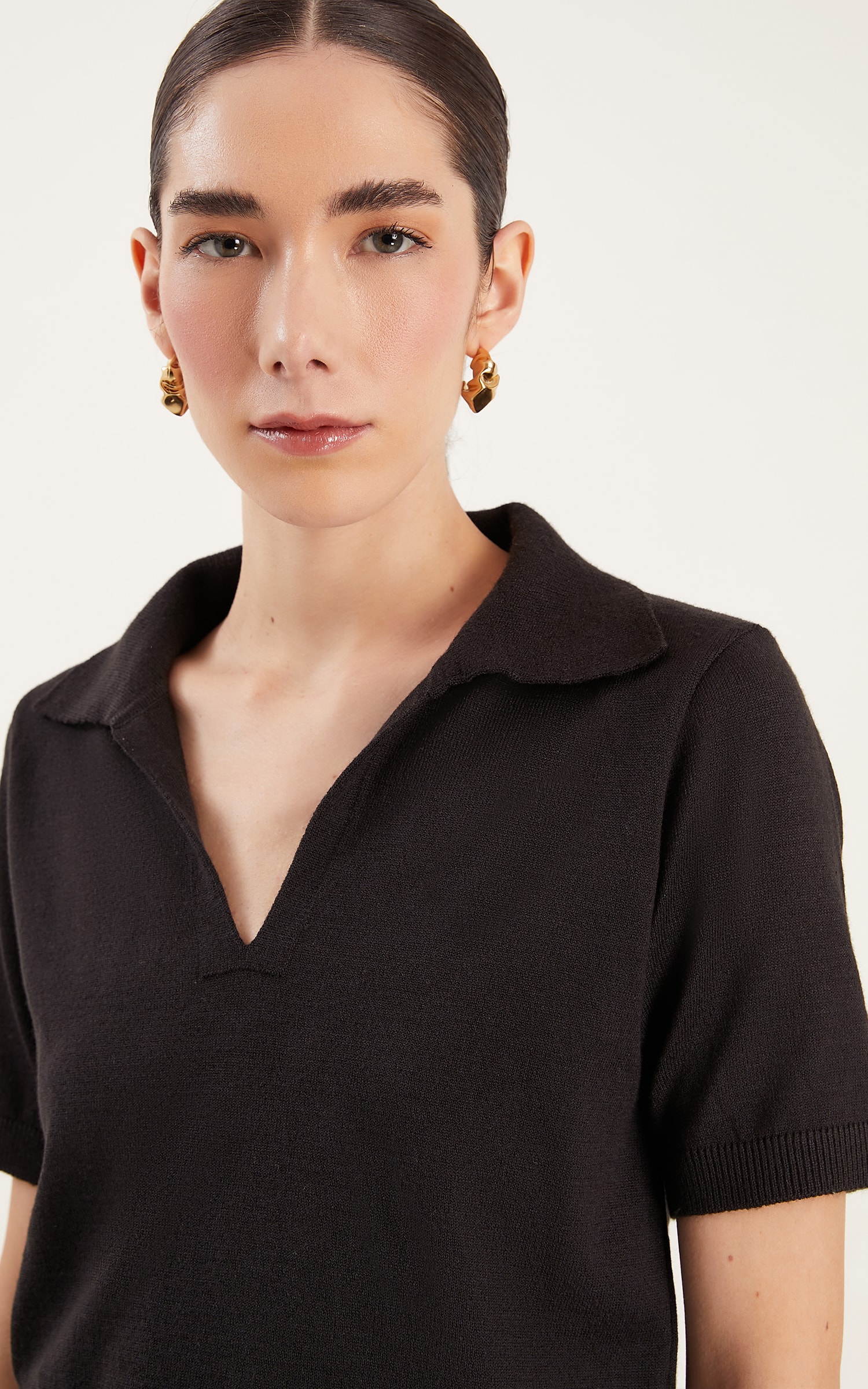 Blusa Tricot Gola Polo Preto