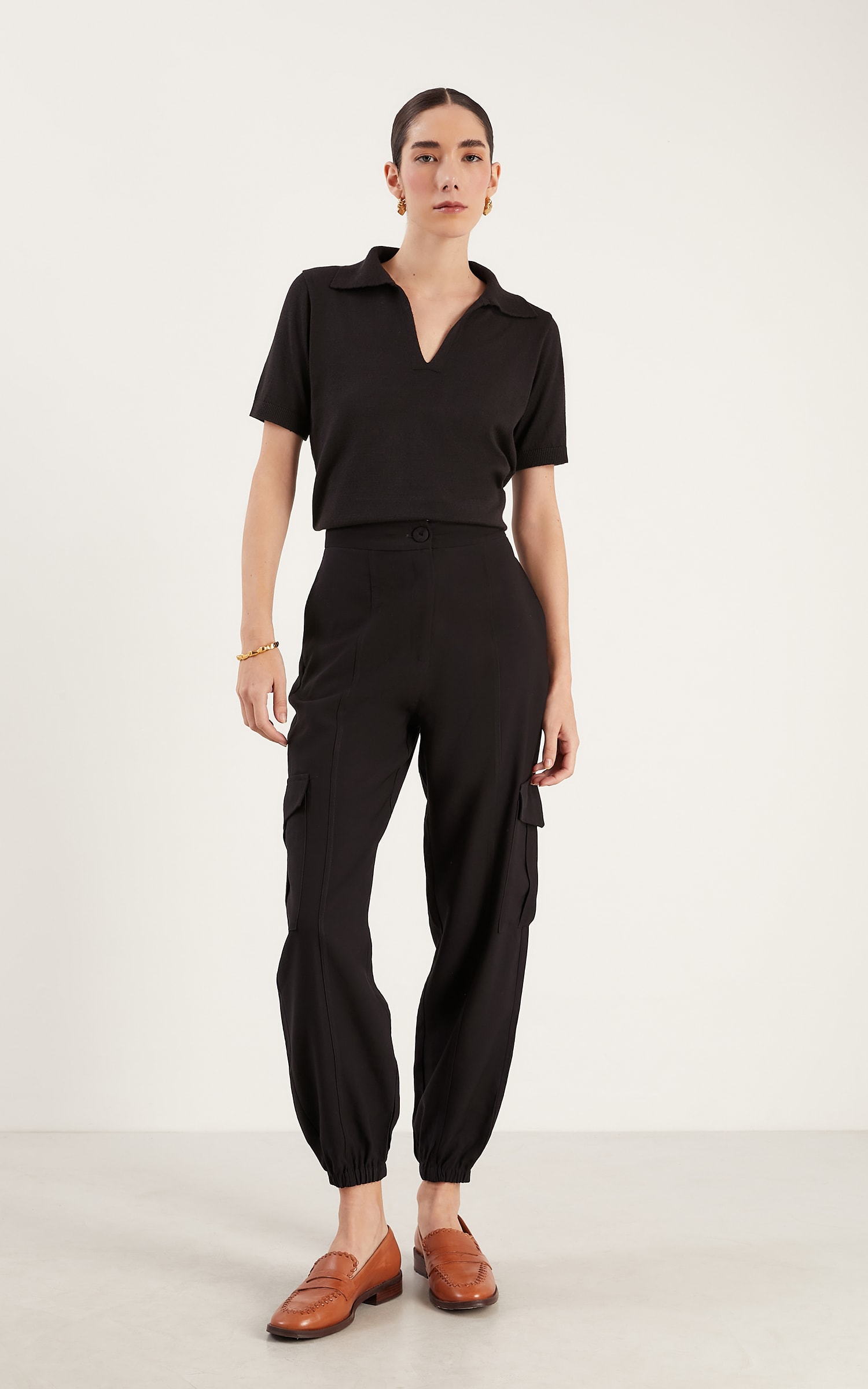 Blusa Tricot Gola Polo Preto