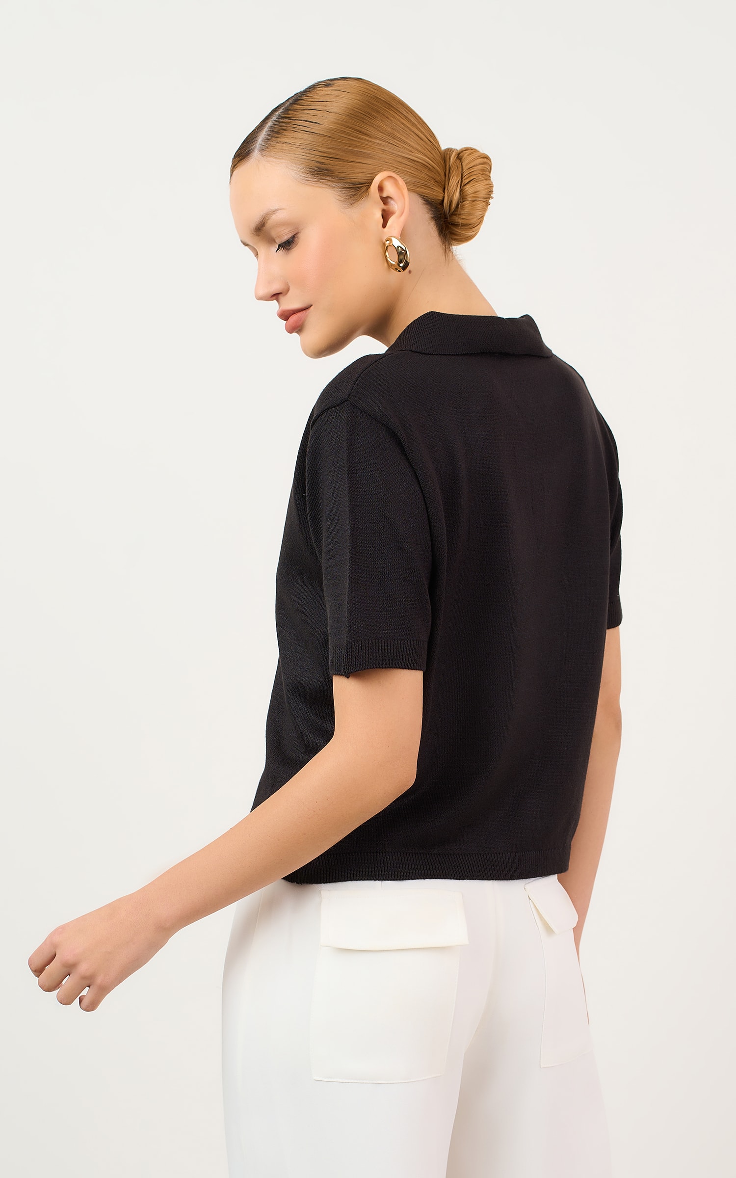 Blusa Tricot Gola Polo Preto