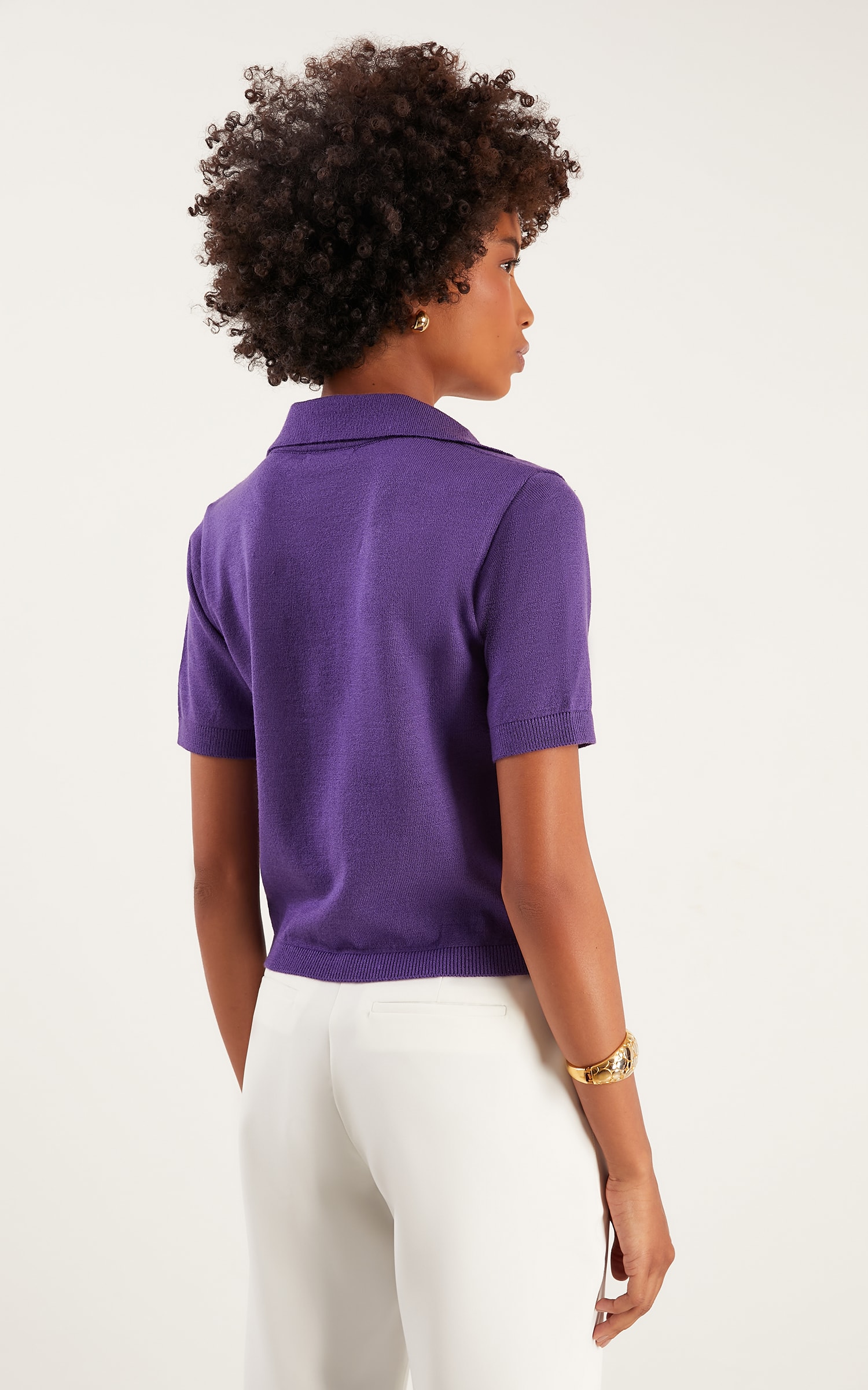 Blusa Tricot Gola Polo Uva