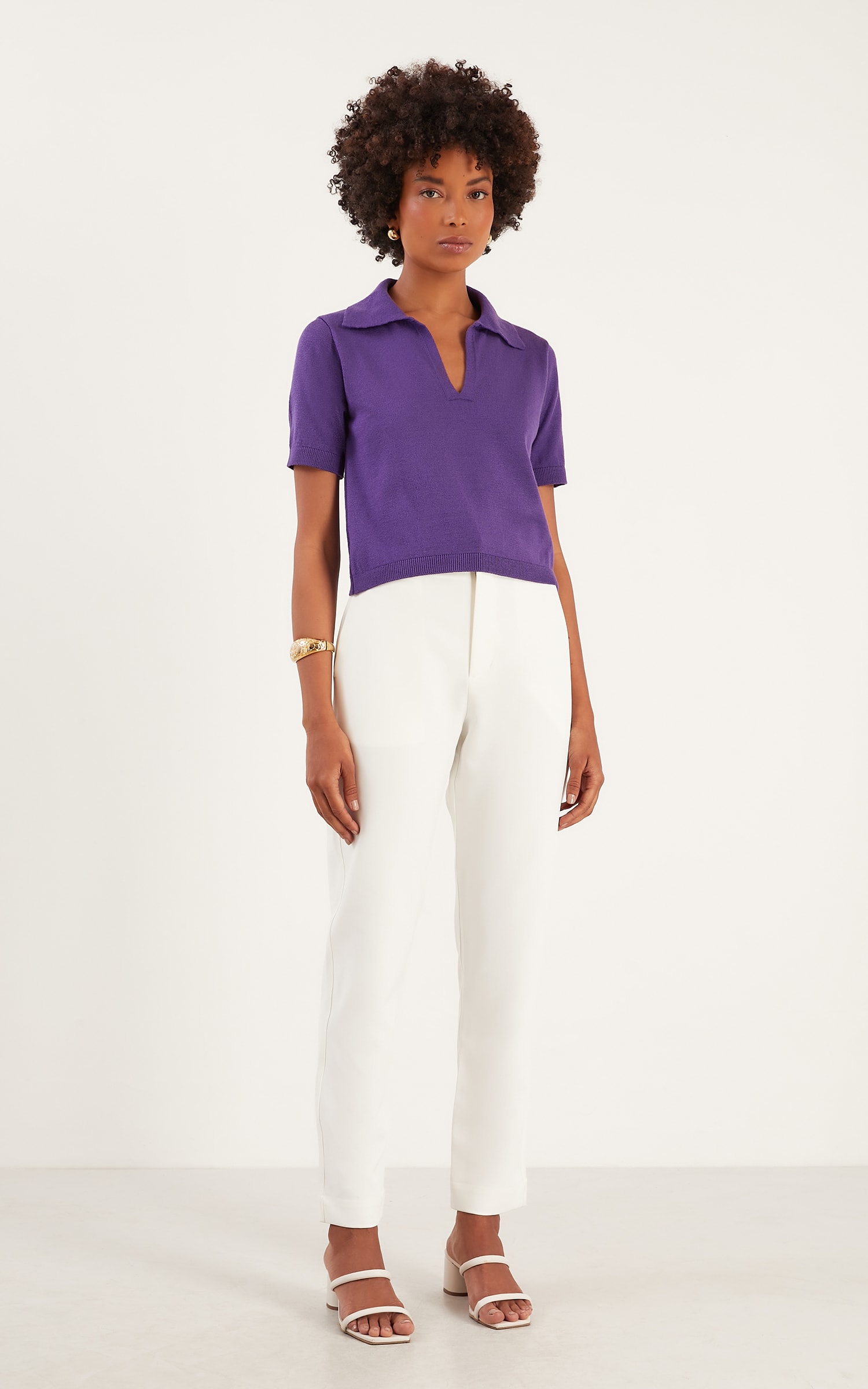 Blusa Tricot Gola Polo Uva