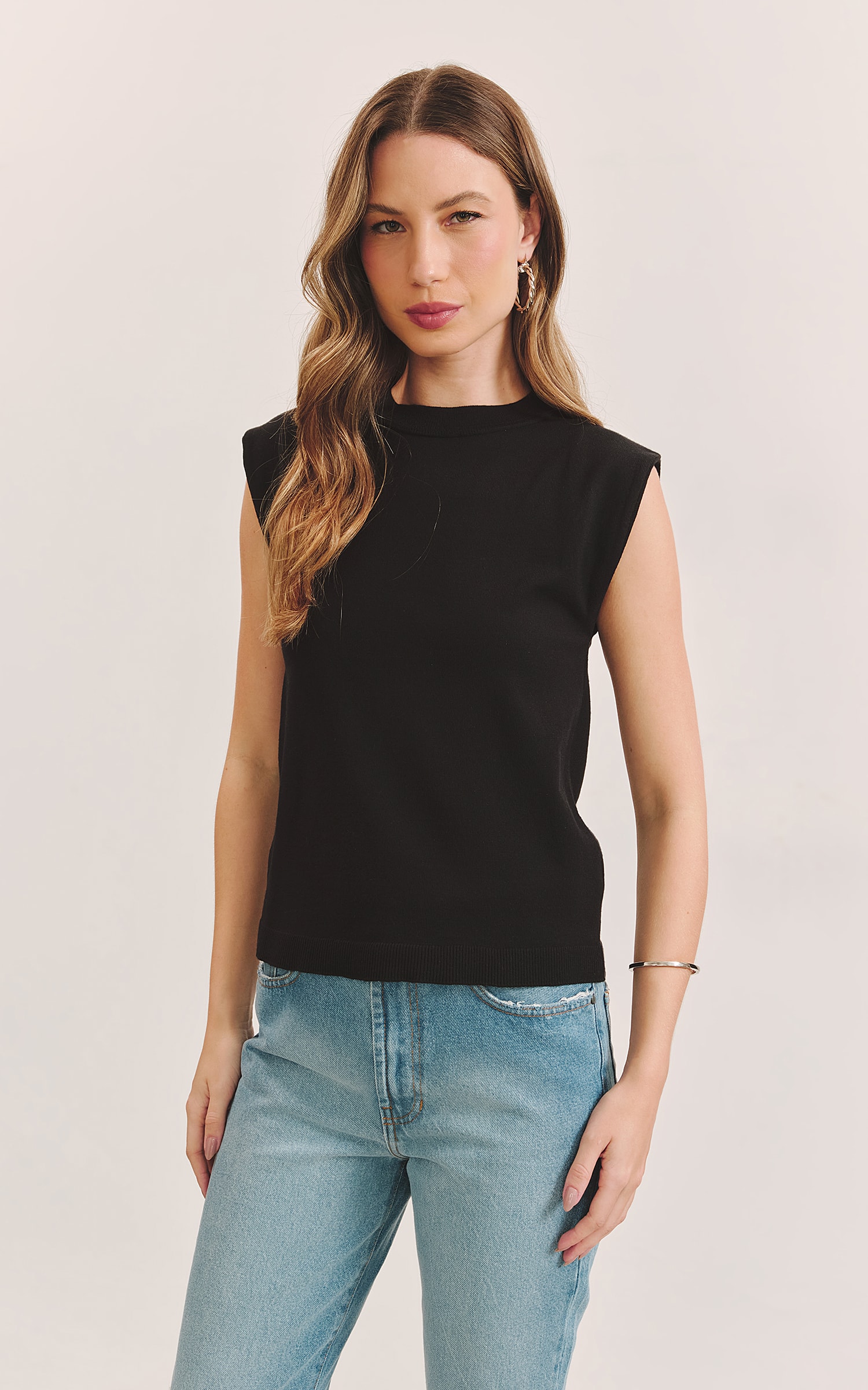 Blusa Tricot Gola Preto