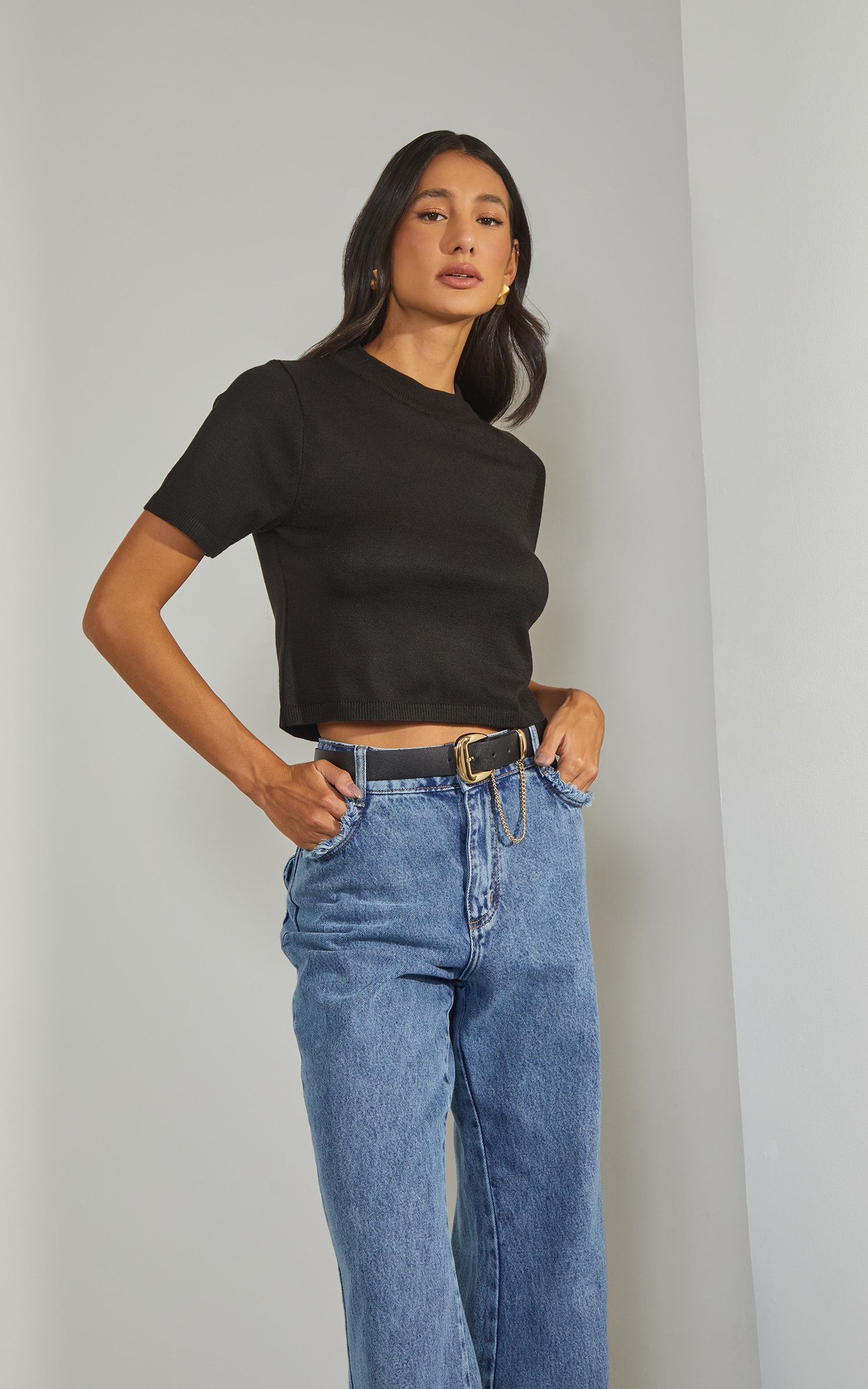 Blusa Tricot Gola Preto