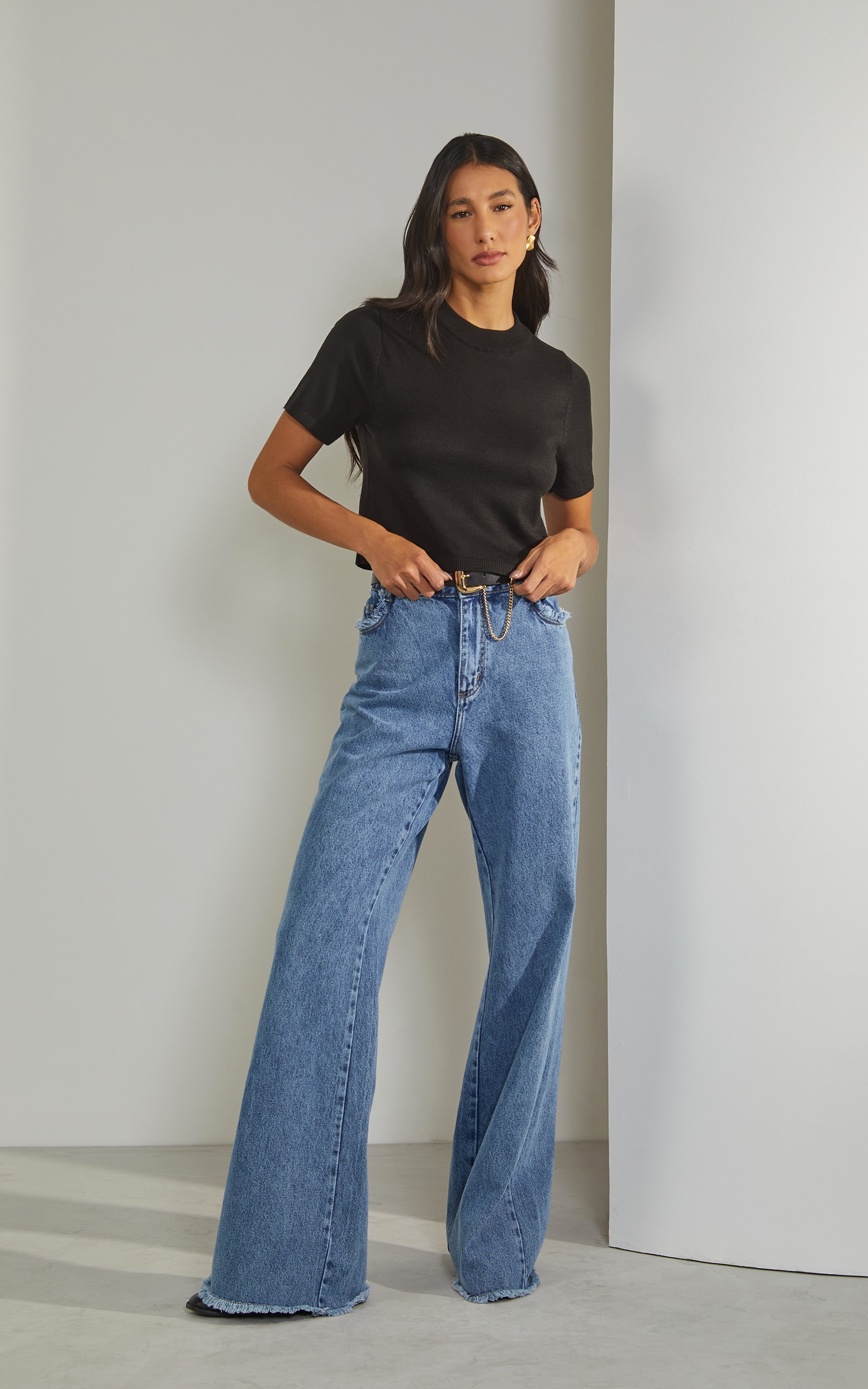 Blusa Tricot Gola Preto