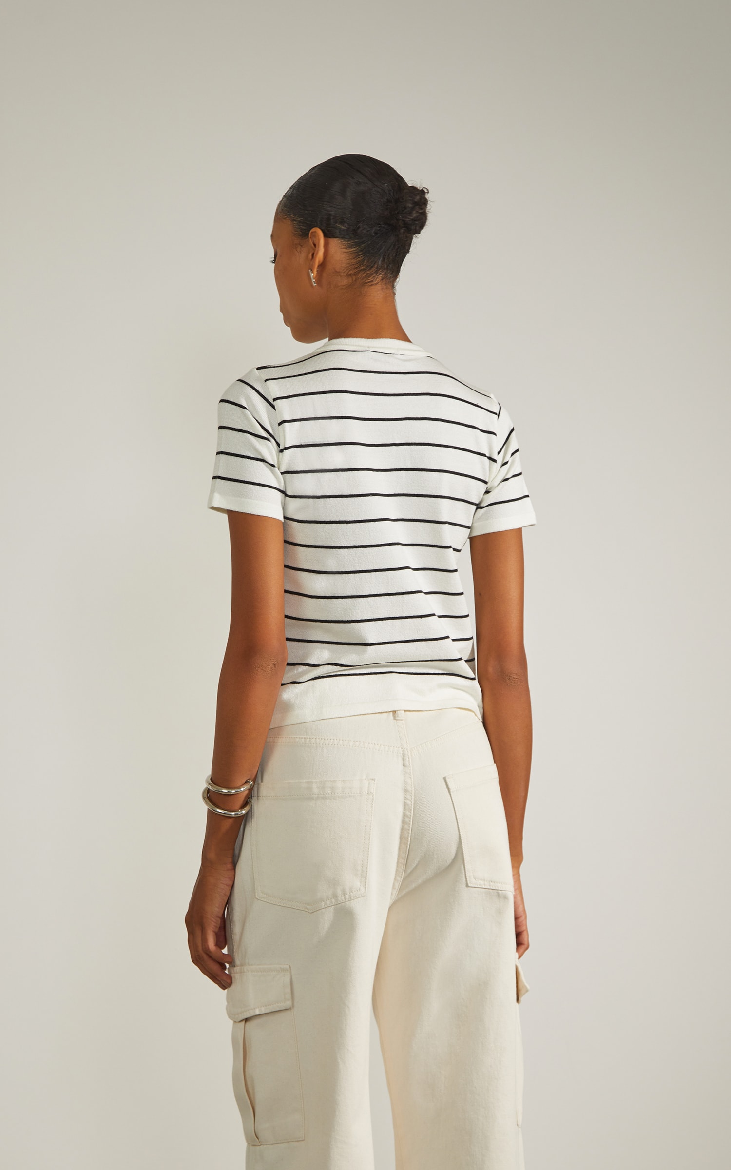 Blusa Tricot Listra Basic Preto e Off