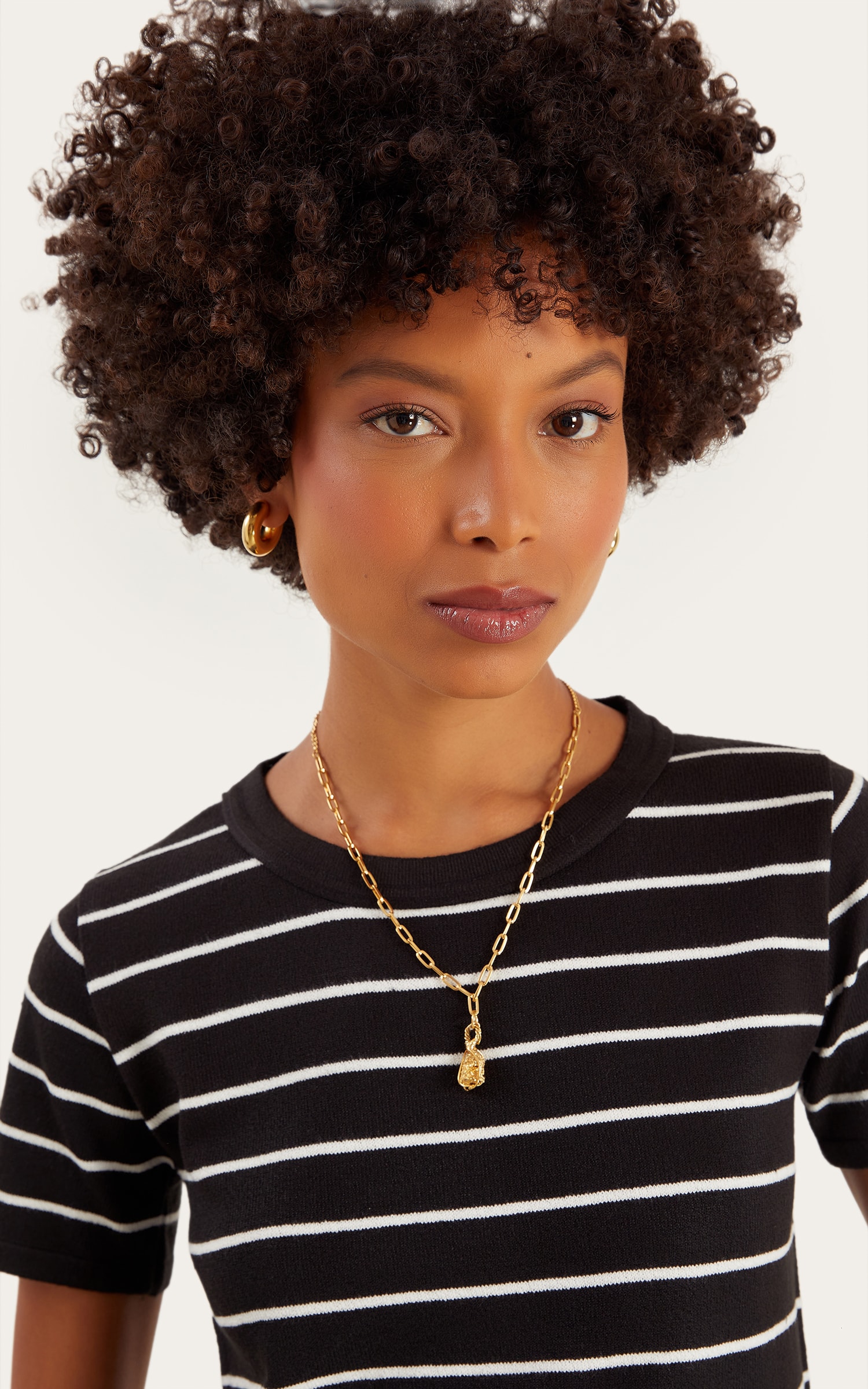 Blusa Tricot Listra Basic Preto/Off