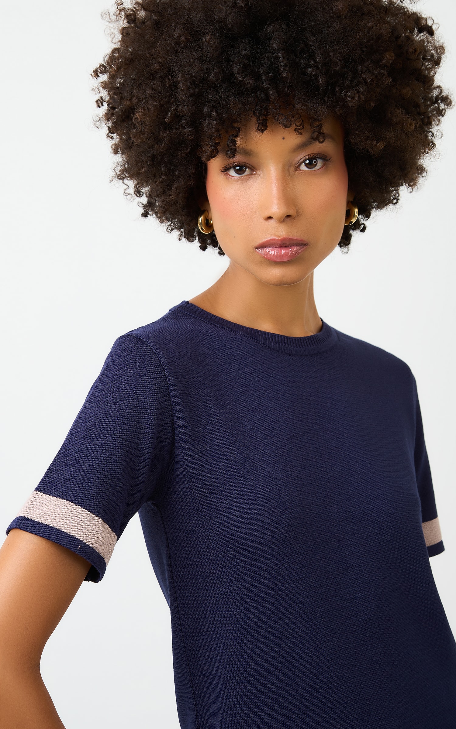 Blusa Tricot Listra Marinho/Nude