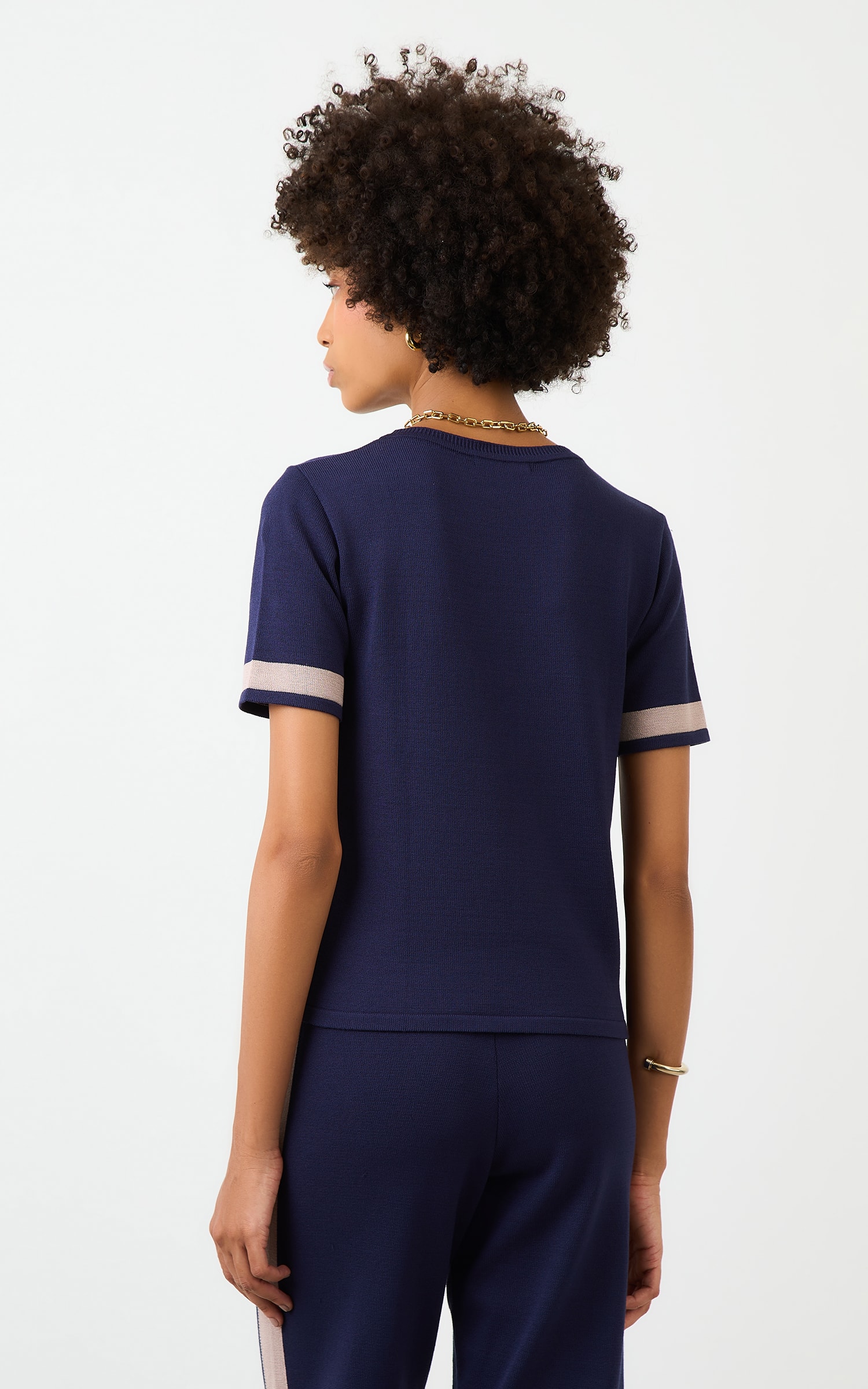 Blusa Tricot Listra Marinho/Nude