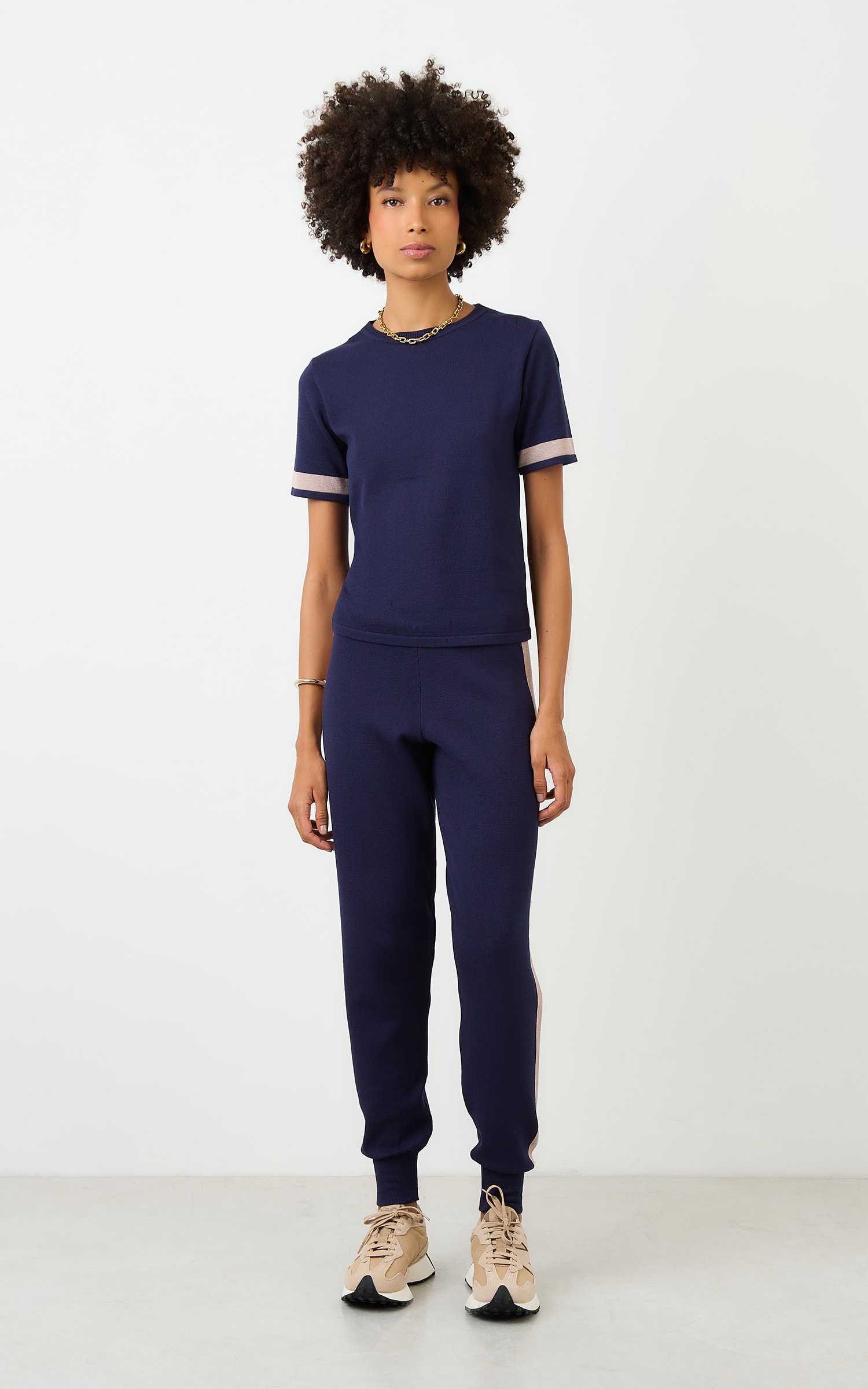 Blusa Tricot Listra Marinho/Nude