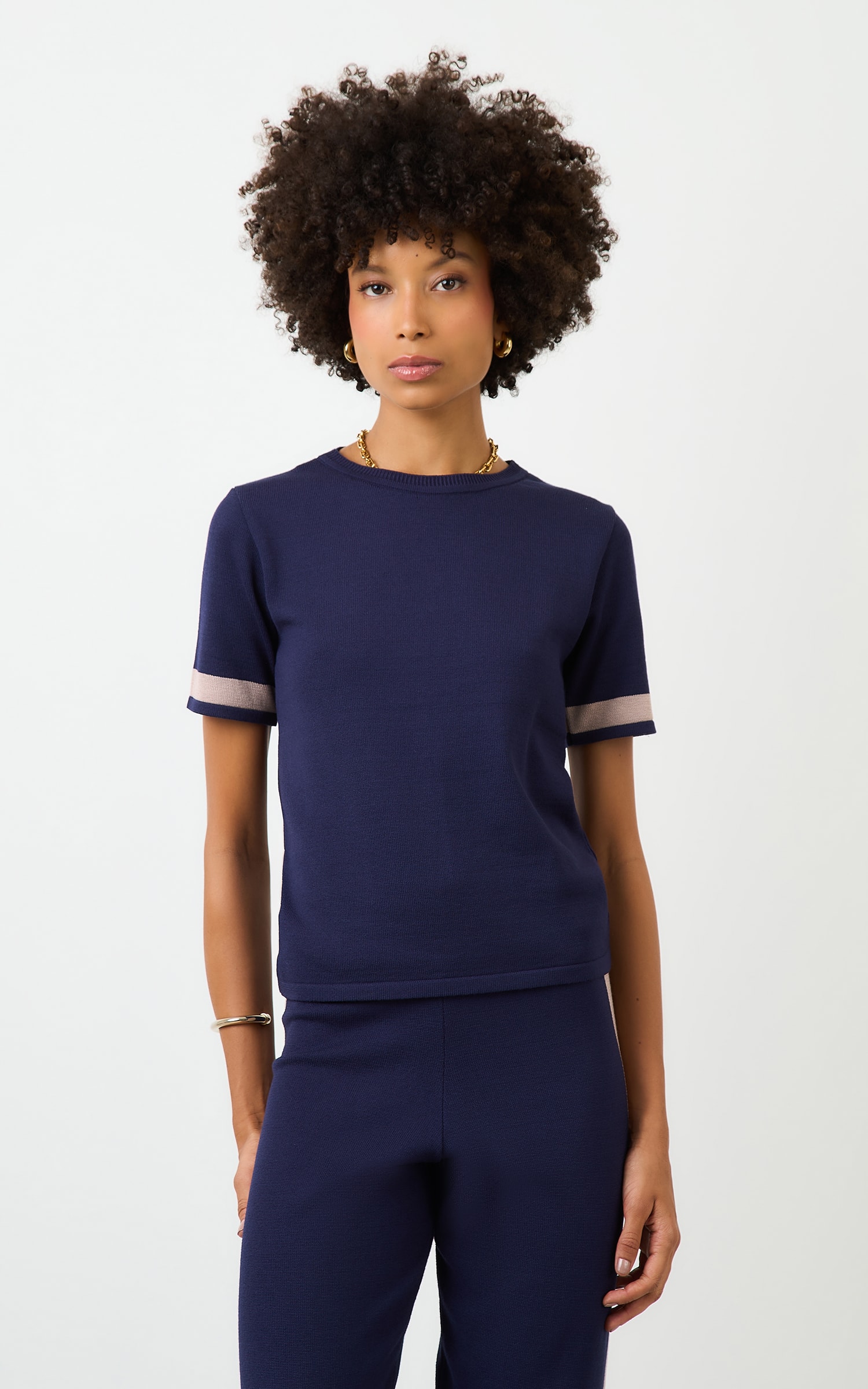 Blusa Tricot Listra Marinho/Nude