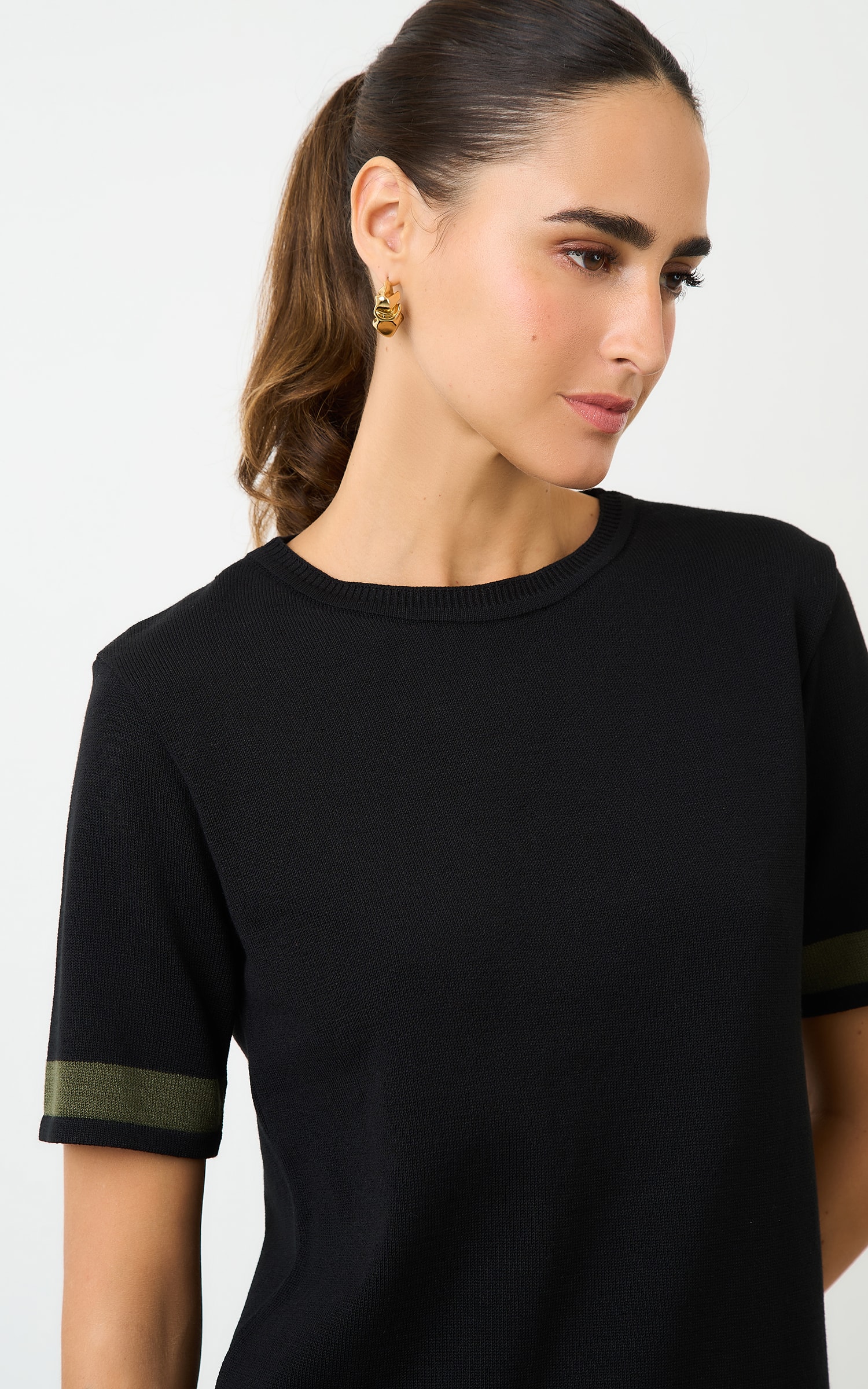 Blusa Tricot Listra Preto/Verde