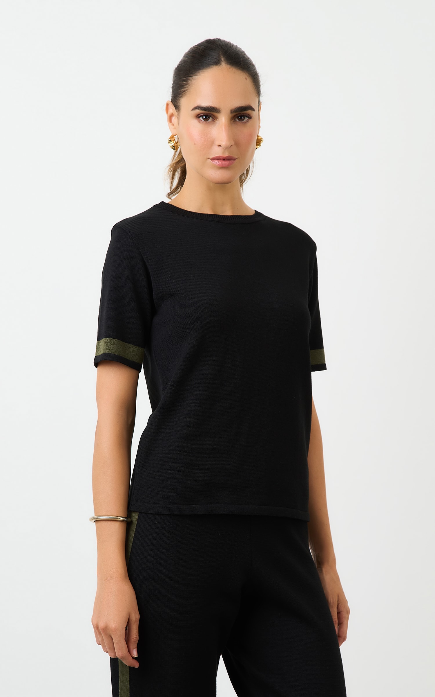 Blusa Tricot Listra Preto/Verde