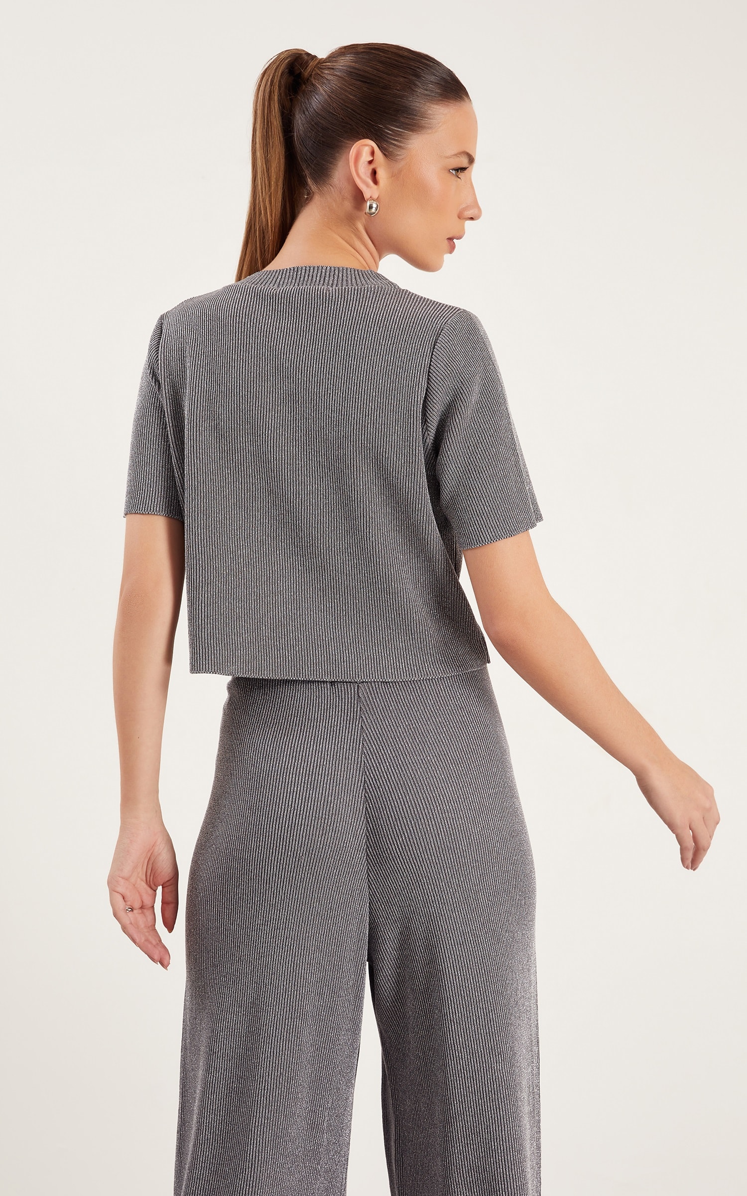 Blusa Tricot Lurex Brilho Prata