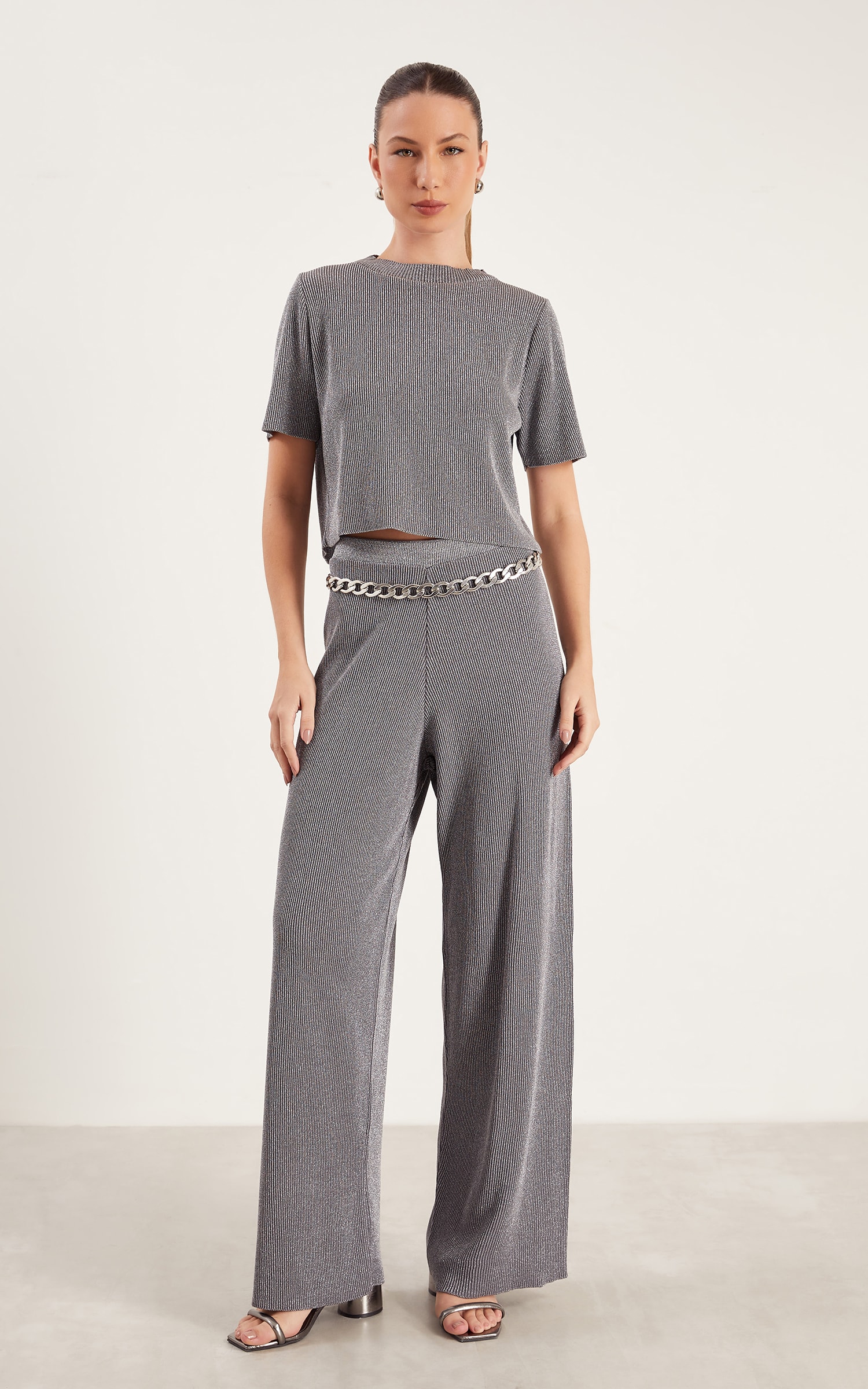 Blusa Tricot Lurex Brilho Prata